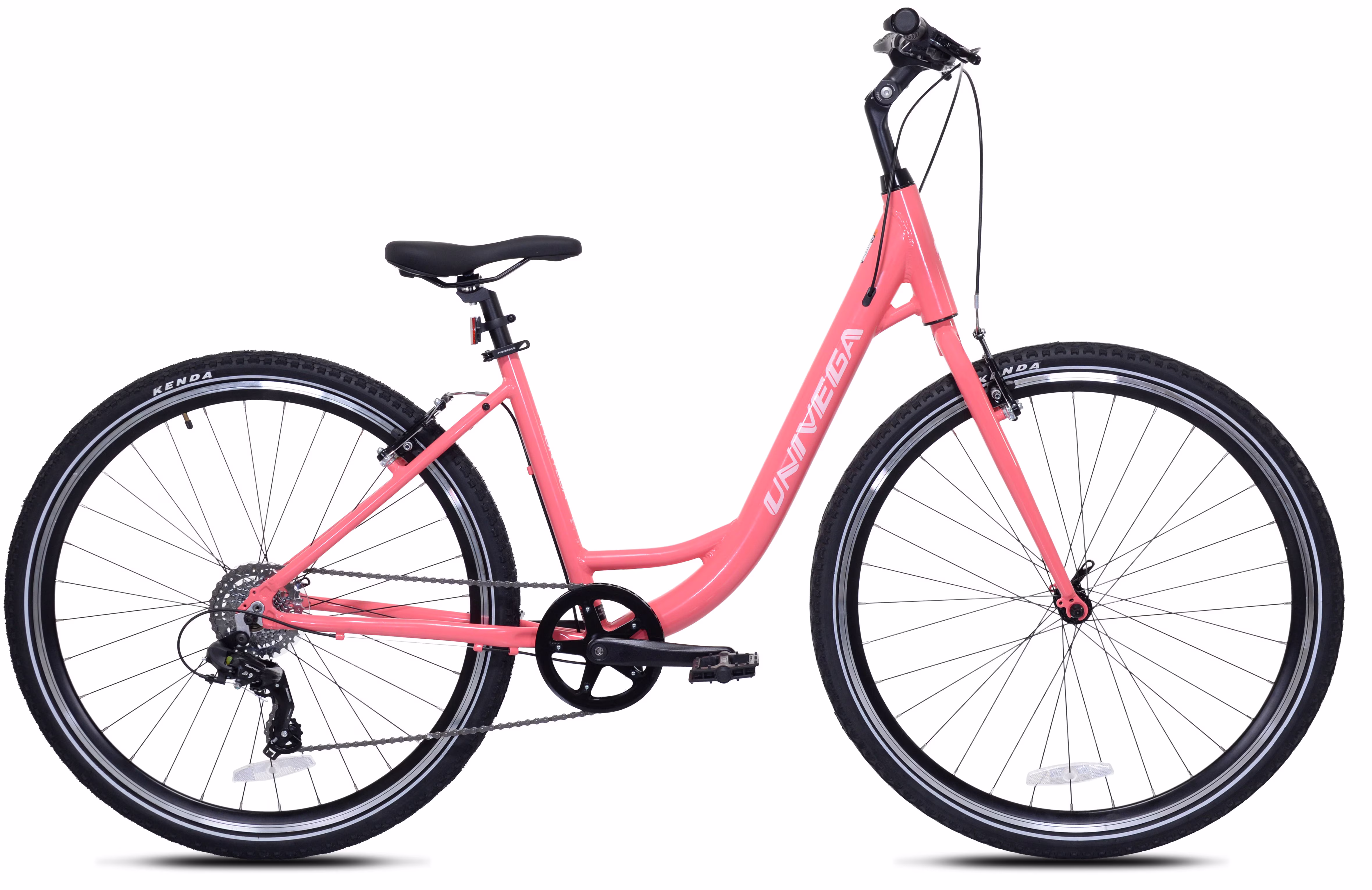 700C Univega Montega Step Thru Comfort Hybrid Adult Bicycle, Small Frame, Fits Rider 5'2" - 5'6", Unisex, Pink