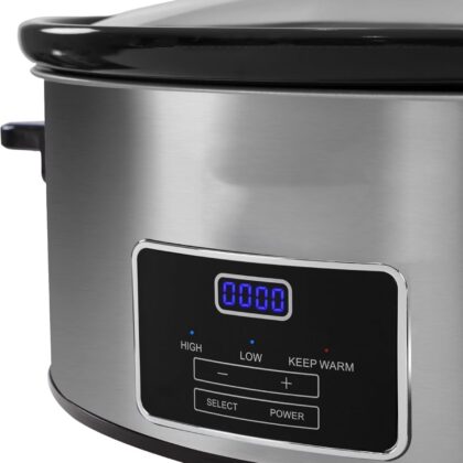 8-Quart Digital Programmable Slow Cooker with Timer - Small Kitchen Appliance for Family Dinners - Serves 10+ People - Heat Settings: Keep Warm, Low and High