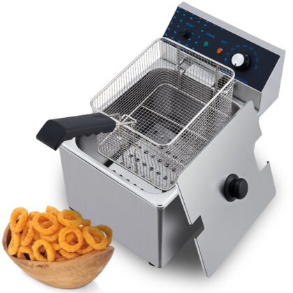 8L Stainless Steel Electric Deep Fryer – 1600W Countertop Kitchen Appliance – Adjustable Thermostat 140-392°F – Removable Oil Container – Durable Silver Design – Silver, Onesize