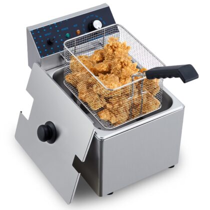 8L Stainless Steel Electric Deep Fryer – Countertop Kitchen Appliance – Adjustable Temperature – Removable Oil Container – Basket & Lid Included