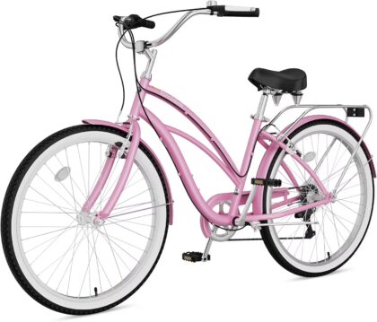 ABORON 24" Beach Cruiser Bike Women, Lightweight Adult Urban Cruiser Bike with Rack, 7-Speed Cruiser Bicycle for Commuting, Carbon Steel Frame Commuter Bicycle