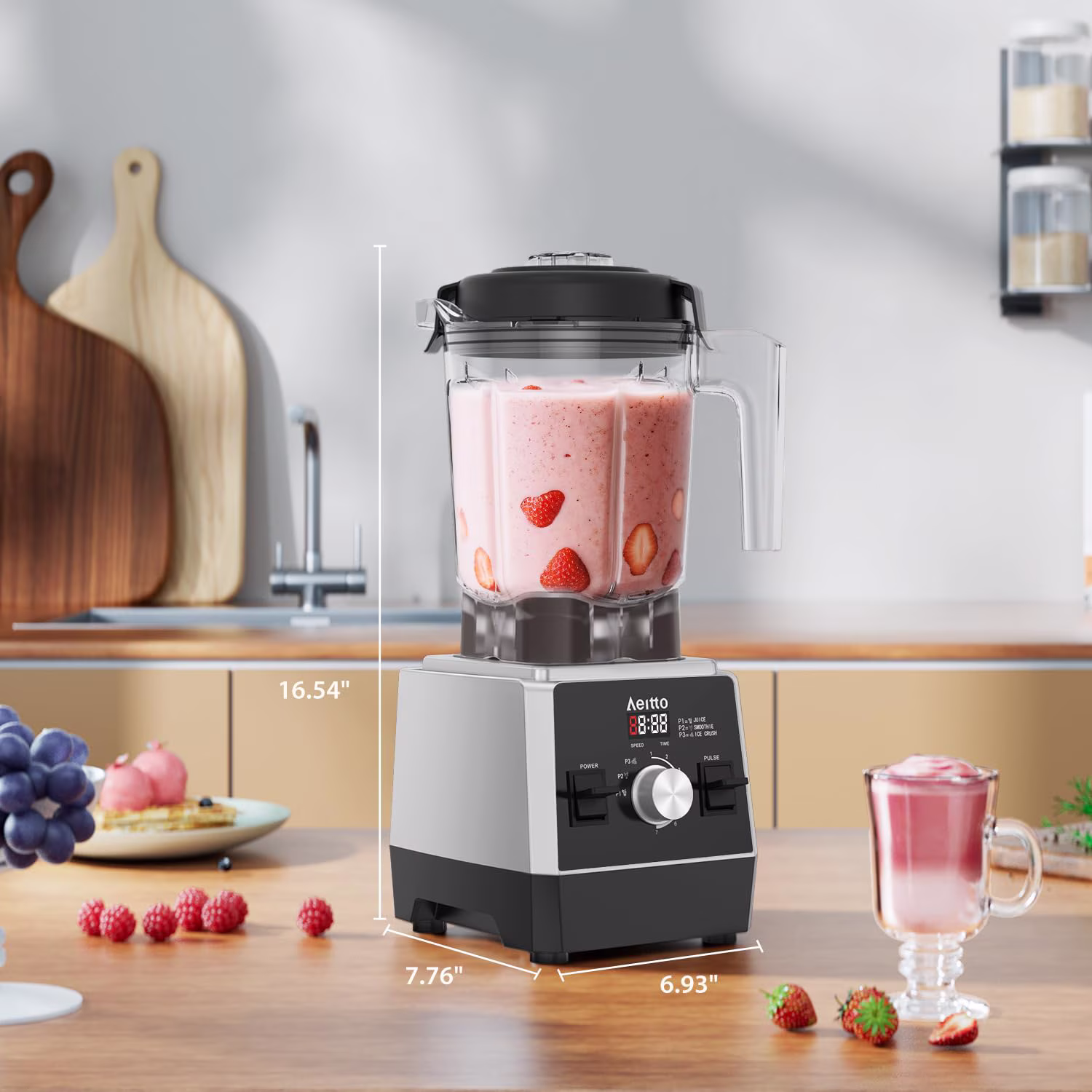 Aeitto Blender for Kitchen,68oz 1800W Smart Blender for Smoothies withStainless Steel 6-Blade,7 Preset Programs,Digital Timer & Custom Speed Control - Image 5