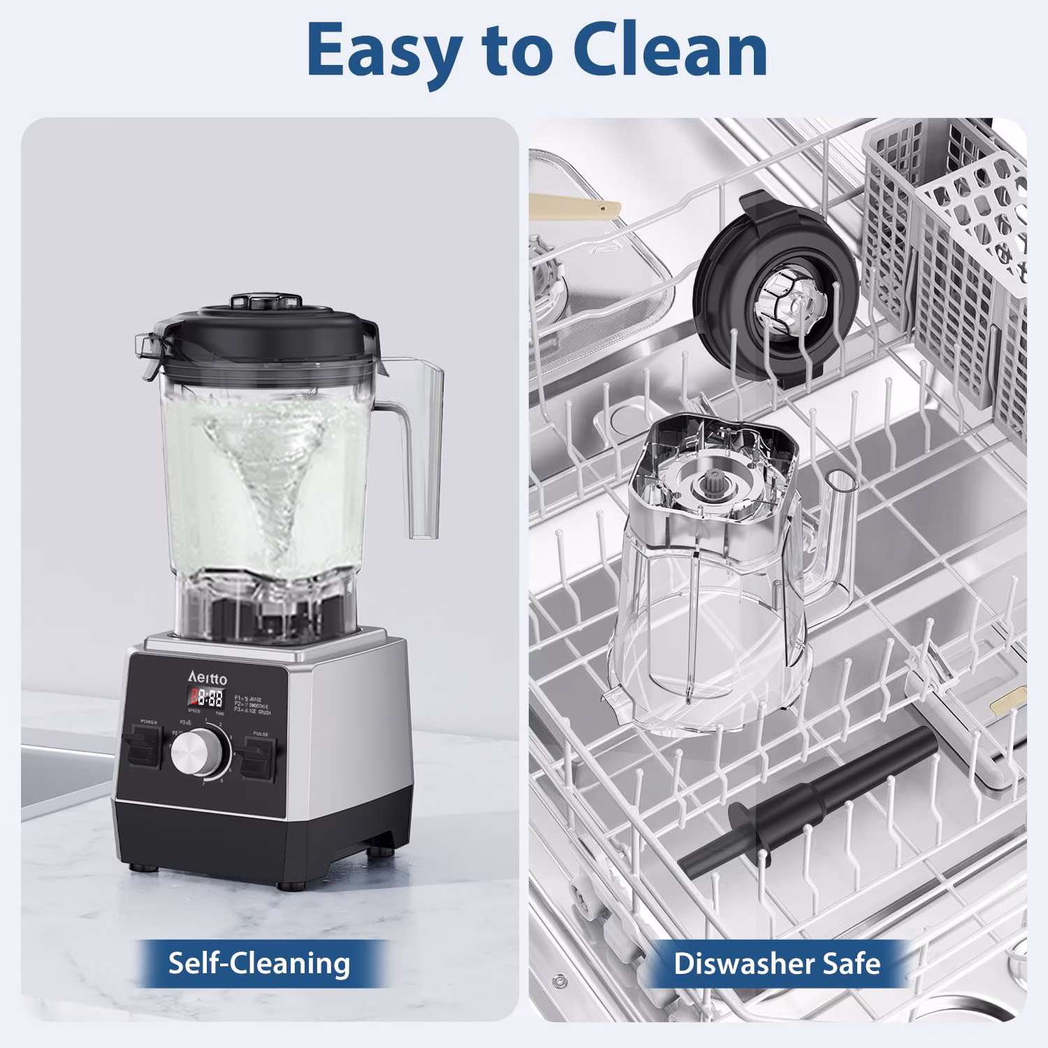 Aeitto Blender for Kitchen,68oz 1800W Smart Blender for Smoothies withStainless Steel 6-Blade,7 Preset Programs,Digital Timer & Custom Speed Control - Image 3