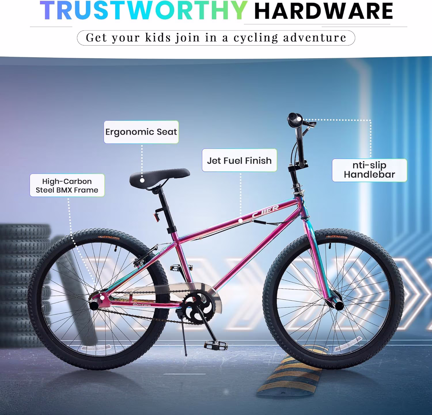 Akaber 20 Inch Kids Bike, BMX Bikes for Kids 6-14, Bike for Boys and Girls with 4 Pegs, High-Carbon Steel BMX Frame, 360° Handlebar Rotation - Image 2