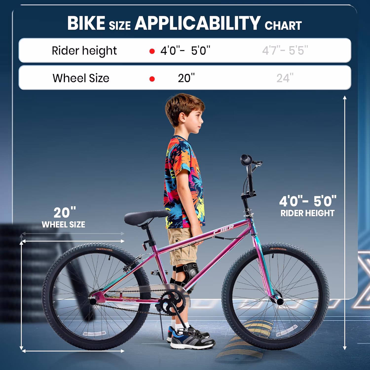 Akaber 20 Inch Kids Bike, BMX Bikes for Kids 6-14, Bike for Boys and Girls with 4 Pegs, High-Carbon Steel BMX Frame, 360° Handlebar Rotation - Image 3