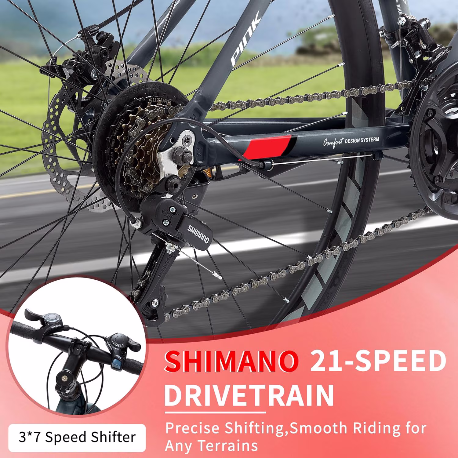 Akaber Road Bike, 700C Hybrid Bike for Men & Women, Adult Bike with 21-Speed Shimano Drivetrain, Lightweight Aluminum Frame, Commuter Bicycle - Image 3