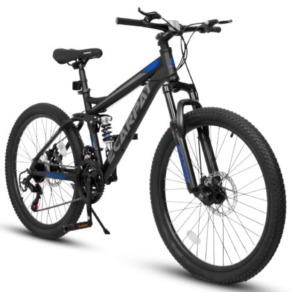 Alvantor 24" Mountain Bike, 21-Speed Full Suspension MtB with Disc Brakes - Black