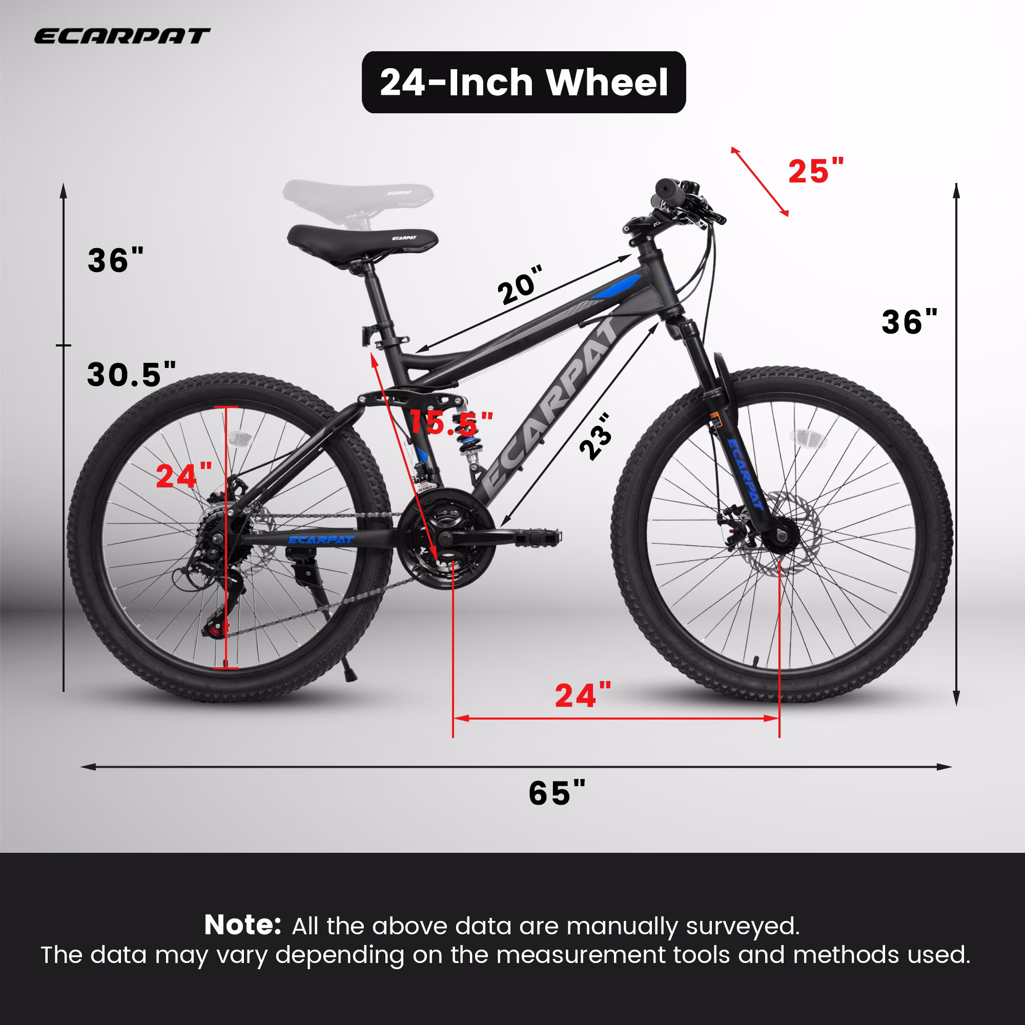 Alvantor 24" Mountain Bike, 21-Speed Full Suspension MtB with Disc Brakes - Black - Image 2
