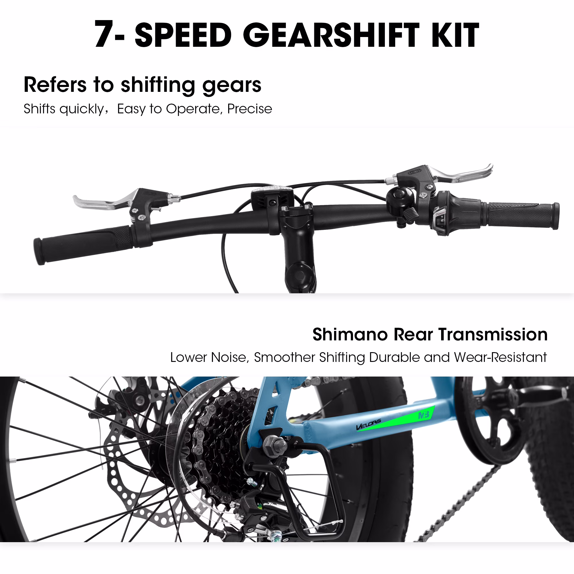 20" Fat Tire Mountain Bike, 7-Speed with Front Suspension, Dual Disc Brakes, Steel Frame, All-Terrain Ride – Blue - Image 3