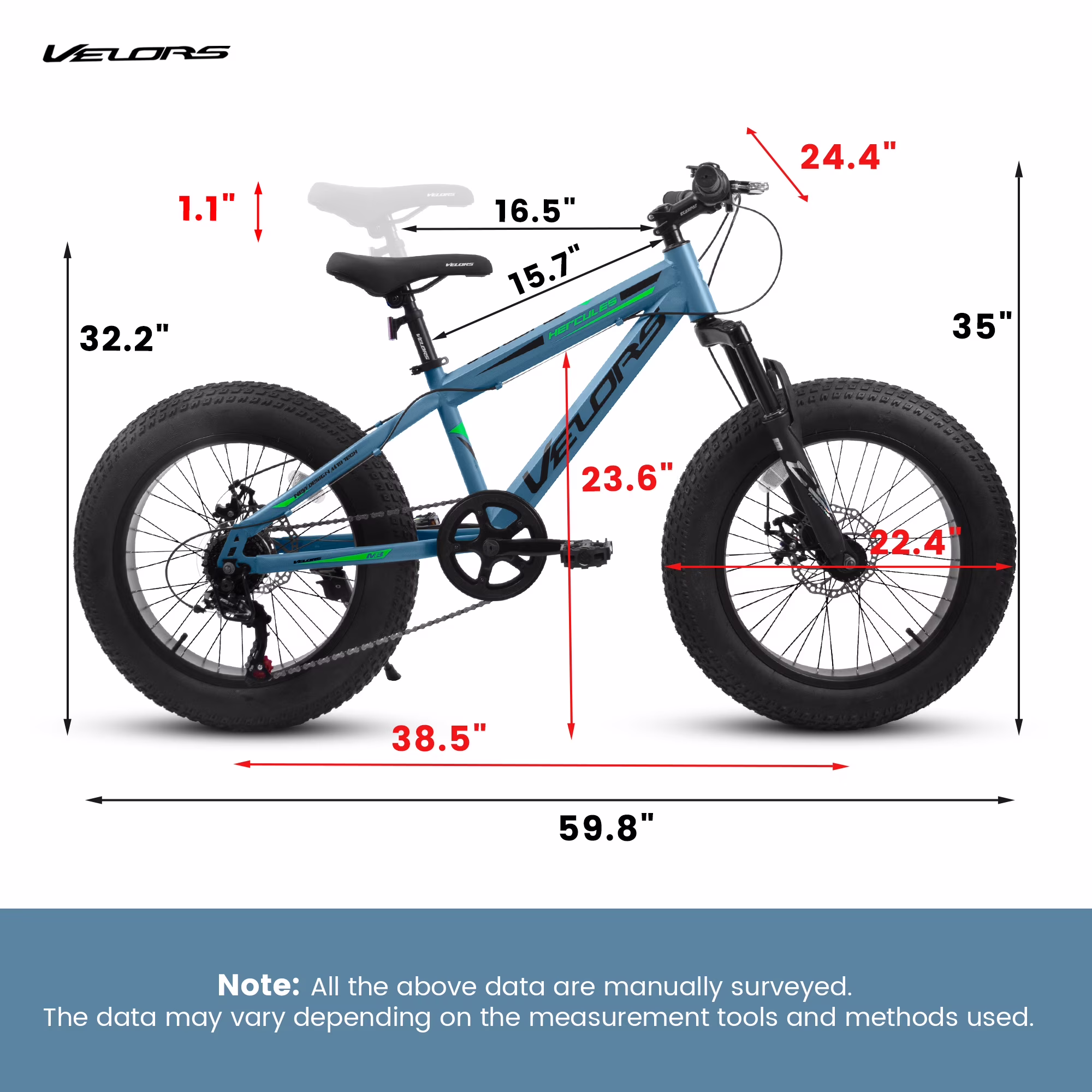 20" Fat Tire Mountain Bike, 7-Speed with Front Suspension, Dual Disc Brakes, Steel Frame, All-Terrain Ride – Blue - Image 5