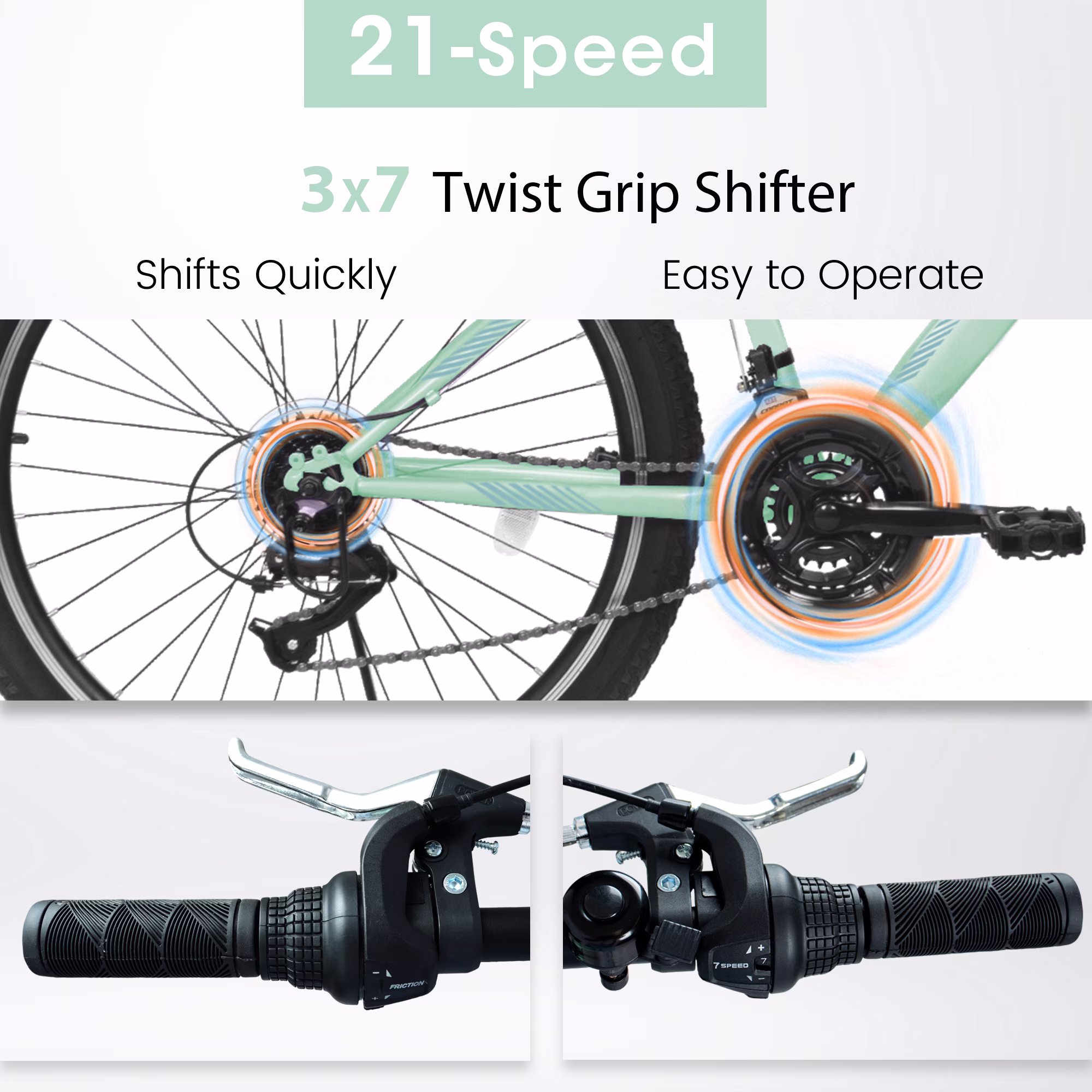 Ambifirner 24/26 Inch Mountain Bike with High-Density Carbon Steel Frame, 21-Speed Gears, Front Suspension, Dual V-Brakes, 80% Pre-Assembled for Men, Women, Teens - Image 5