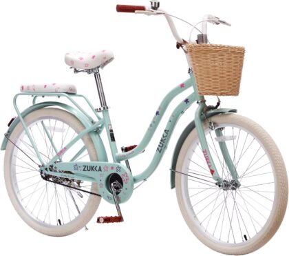 Ambifirner 24" Cruiser Bike - Shimano Single-Speed & Dual V-Brakes - Retro Steel Frame for Women with Brown Leather Saddle (Ocean Teal, 85% Pre-Assembled)