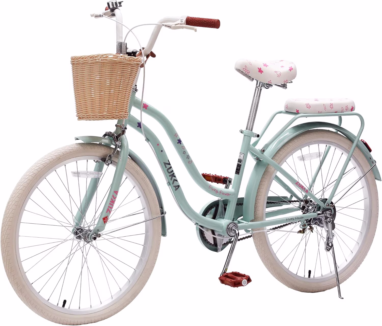 Ambifirner 24" Cruiser Bike - Shimano Single-Speed & Dual V-Brakes - Retro Steel Frame for Women with Brown Leather Saddle (Ocean Teal, 85% Pre-Assembled) - Image 2