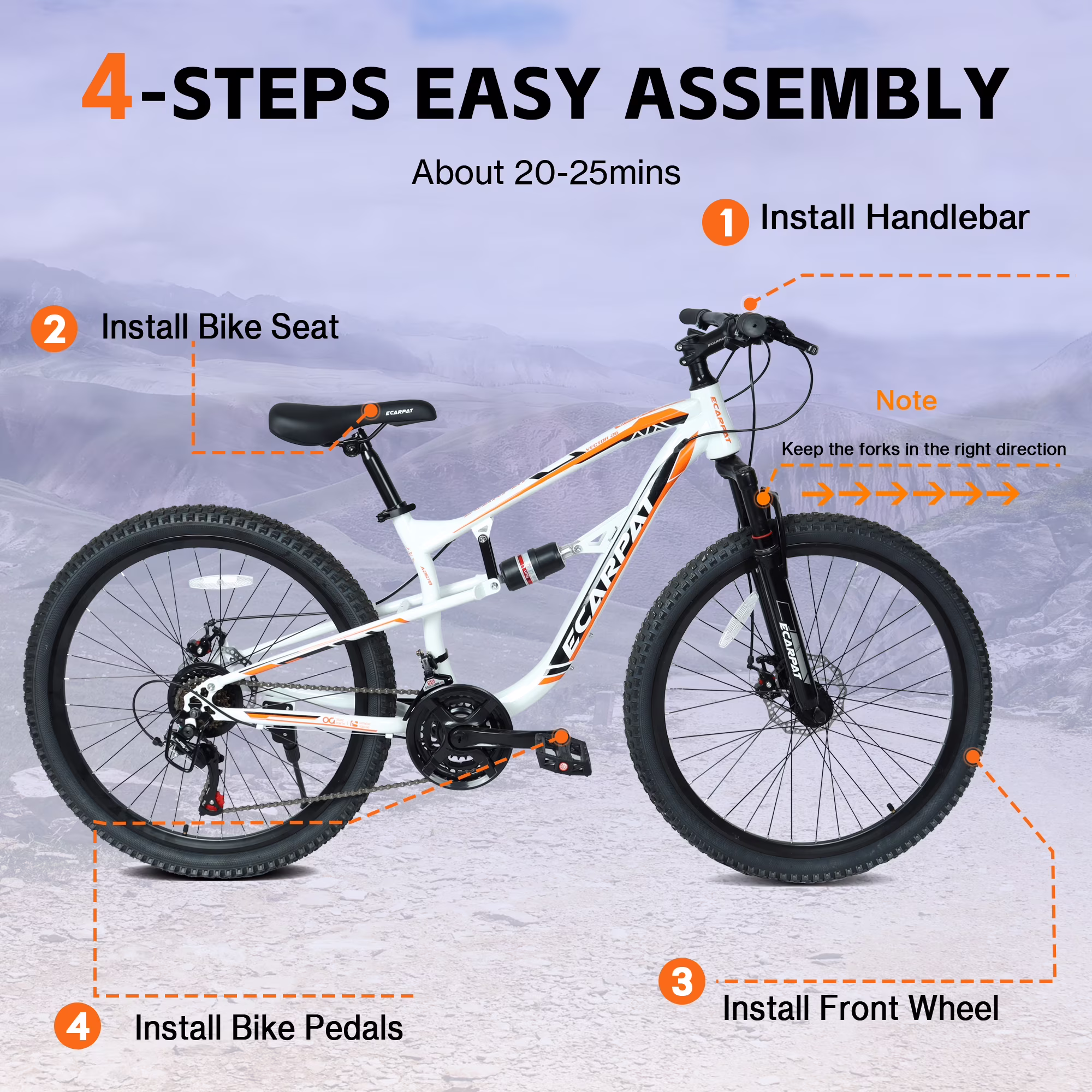 Ambifirner 24 Inch Mountain Bike, Full Suspension 21-Speed Mountain Bicycle with Dual Disc Brakes, Carbon Steel Frame MTB Bike for Teenagers Adult Men Women, Easy to Assemble White - Image 2