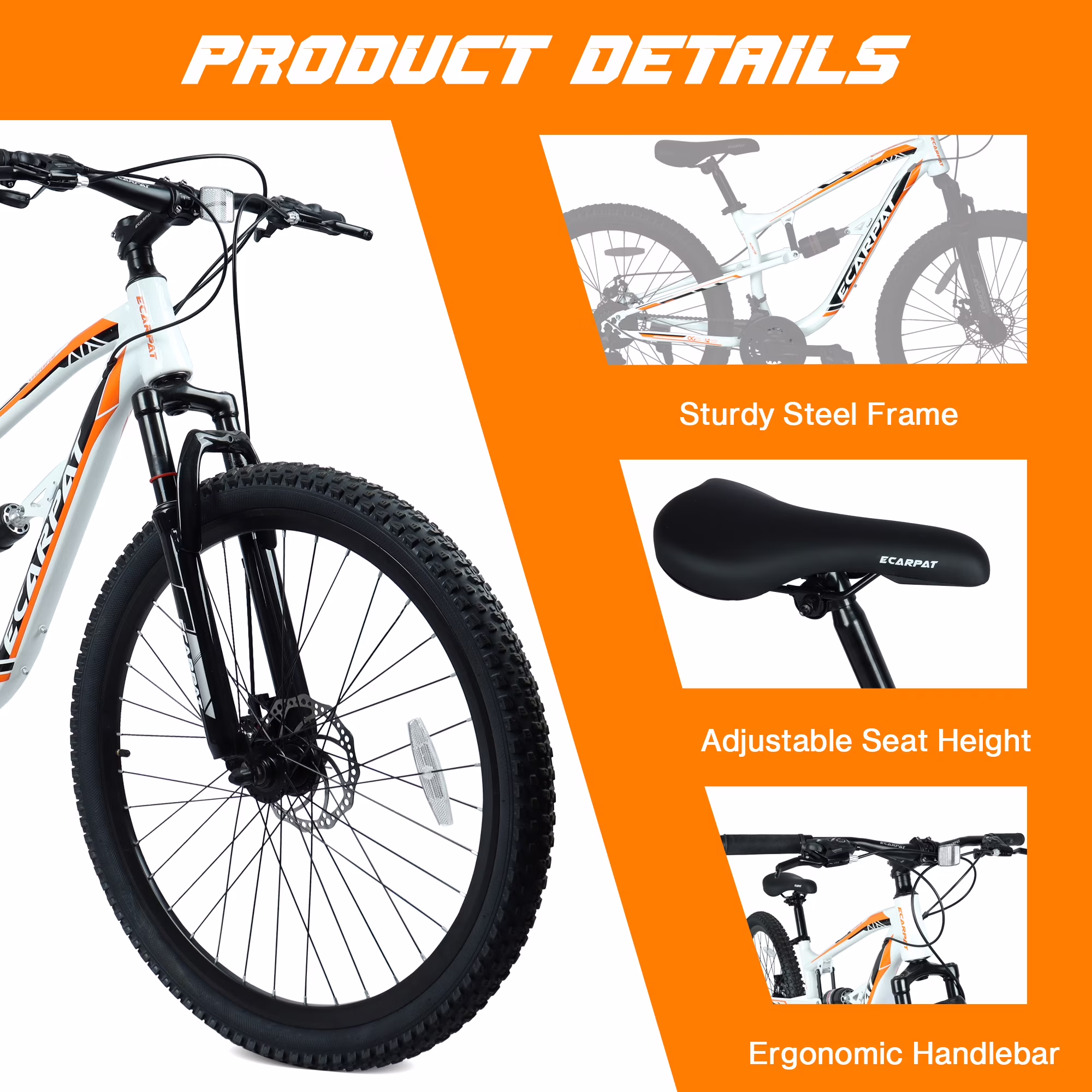 Ambifirner 24 Inch Mountain Bike, Full Suspension 21-Speed Mountain Bicycle with Dual Disc Brakes, Carbon Steel Frame MTB Bike for Teenagers Adult Men Women, Easy to Assemble White - Image 5