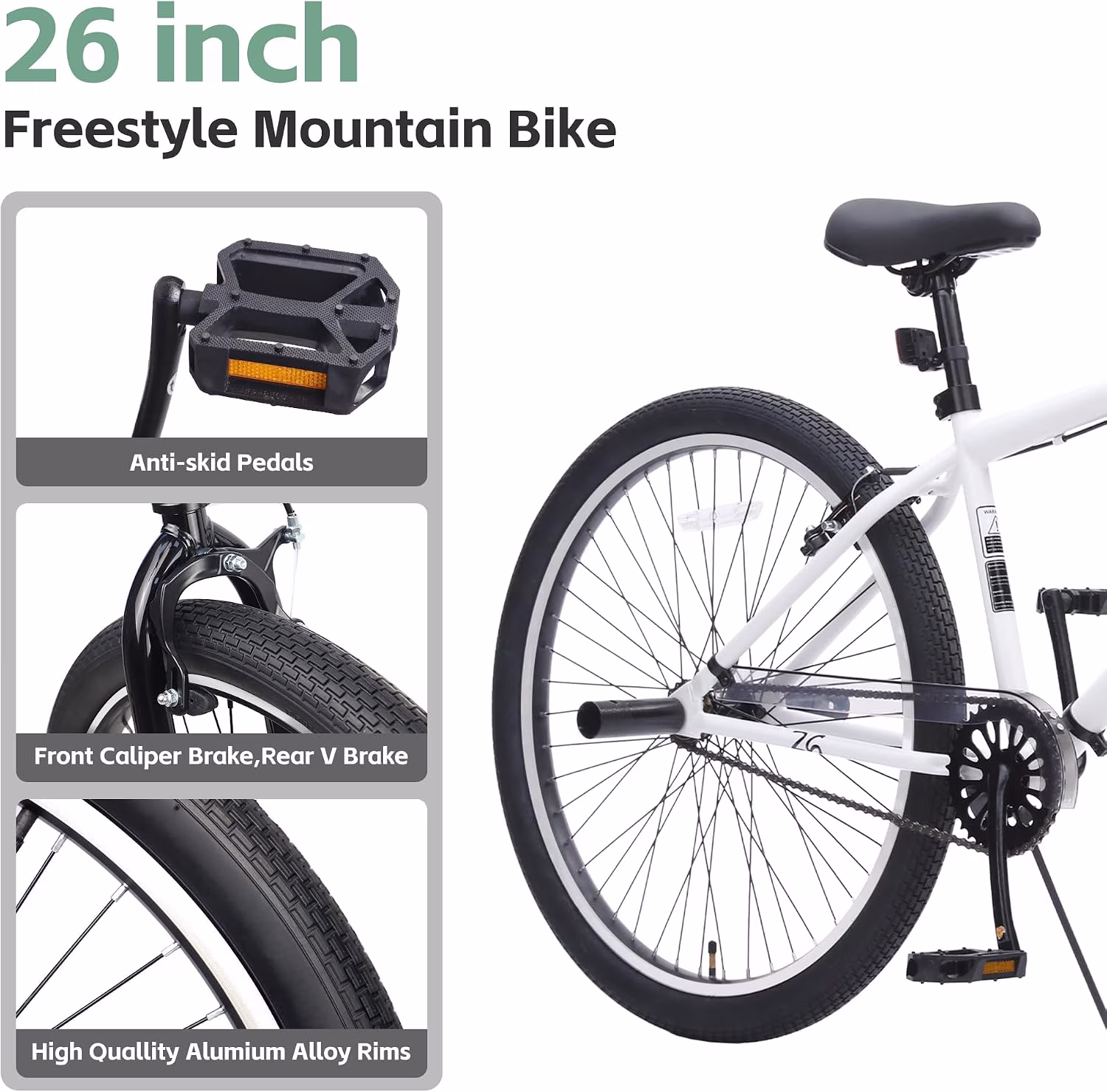 Ambifirner 26 Inch Freestyle Teens Bike with Speed -Speed with 2 Pegs,V Brake Bnicycle with Carbon Steel Frame, Aluminum Rims for Men Women - Image 4