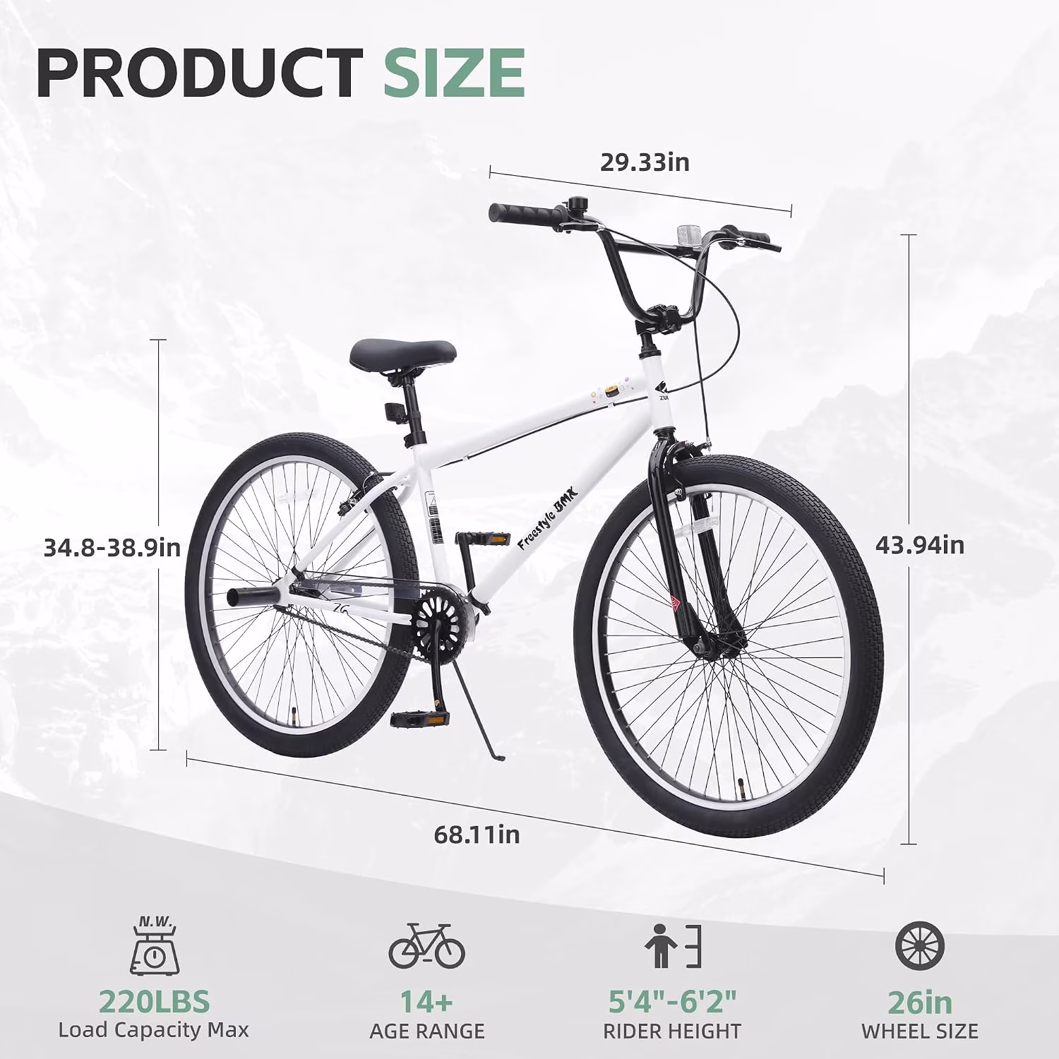 Ambifirner 26 Inch Freestyle Teens Bike with Speed -Speed with 2 Pegs,V Brake Bnicycle with Carbon Steel Frame, Aluminum Rims for Men Women - Image 3
