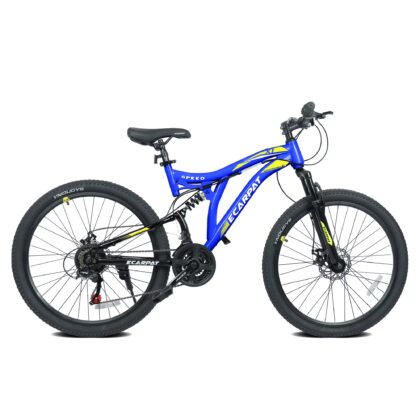 26 Inch Mountain Bike, 21-Speeds Mountain Bicycle with Full Suspension, Alloy Rims and Dual Disc Brakes, Steel Frame MTB Bike for All Terrains, Adults Men Women, Blue