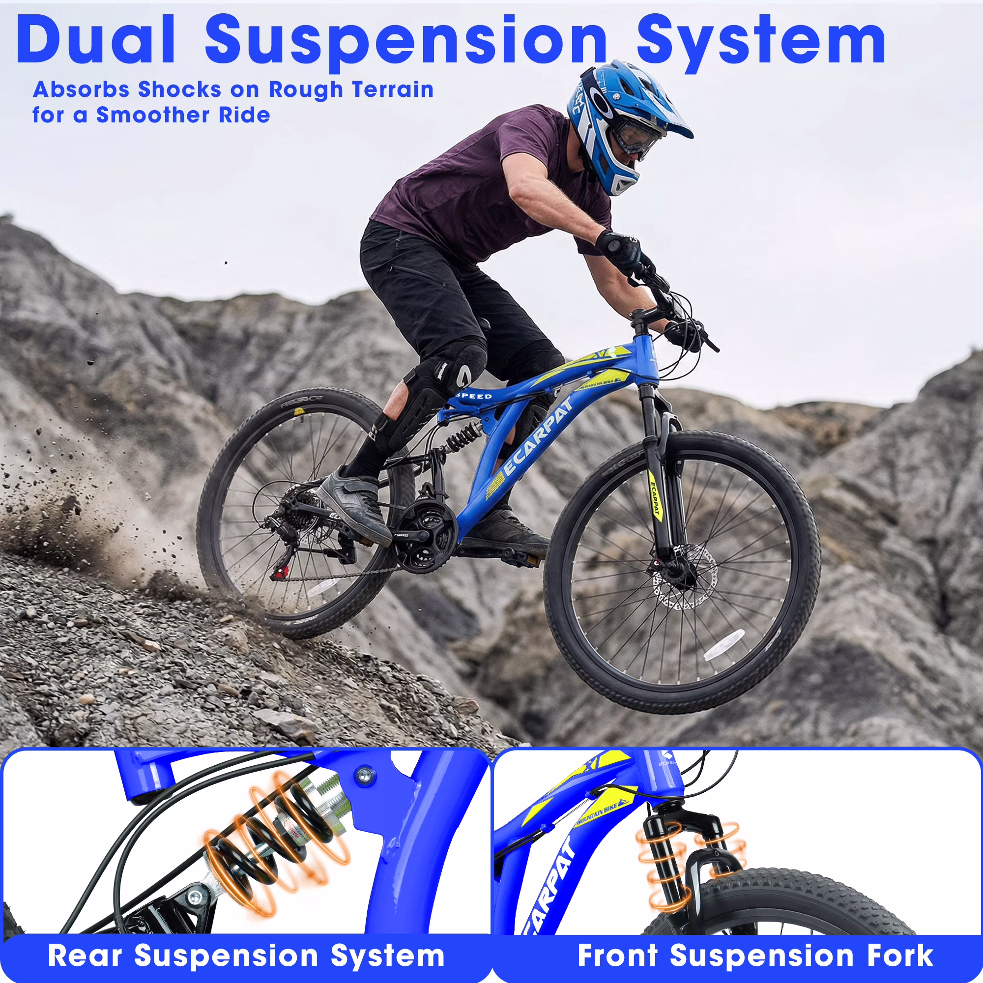 Ambifirner 26 Inch Mountain Bike with 21-Speeds & Full Suspension Steel Frame, Alloy Rims, Disc Brakes For All Terrains, Men & Women, Multiple Colors - Image 2