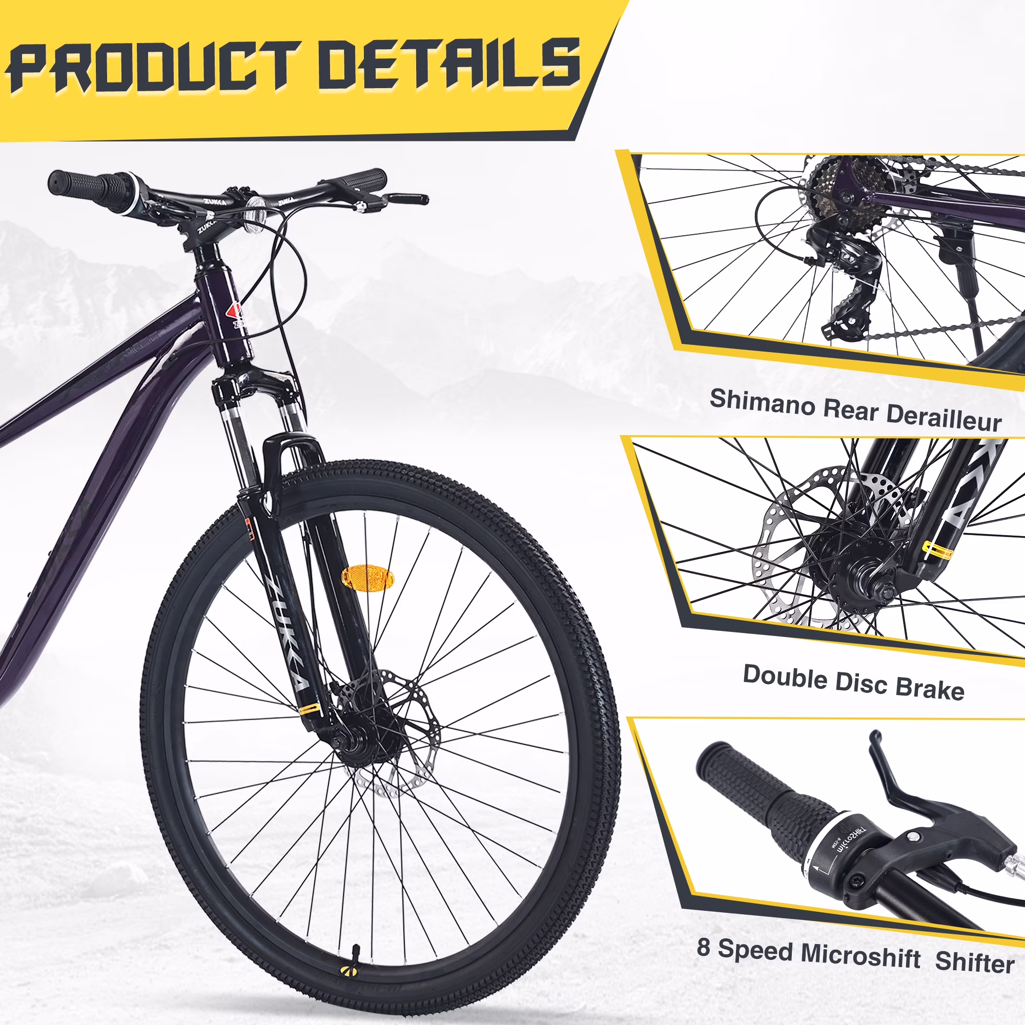 Ambifirner 27 inch Men Mountain Bike - 8-Speed Gear System & Wanda All-Terrain Tires - 85% Pre-Built Cycling Bike - Image 2