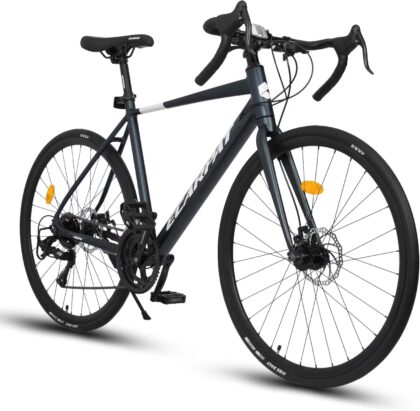 Ambifirner 700c Road Bike, 16 Speed Gearing Men Bike, Lightweight Aluminum Frame, Dual Disc Brakes, City Commuter Road Bicycle for Adults