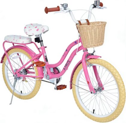 Ambifirner Bike：20 Inch Bike Princess Style Small Bicycle Adjustable Seat with Doll-Seat & Basket Pink