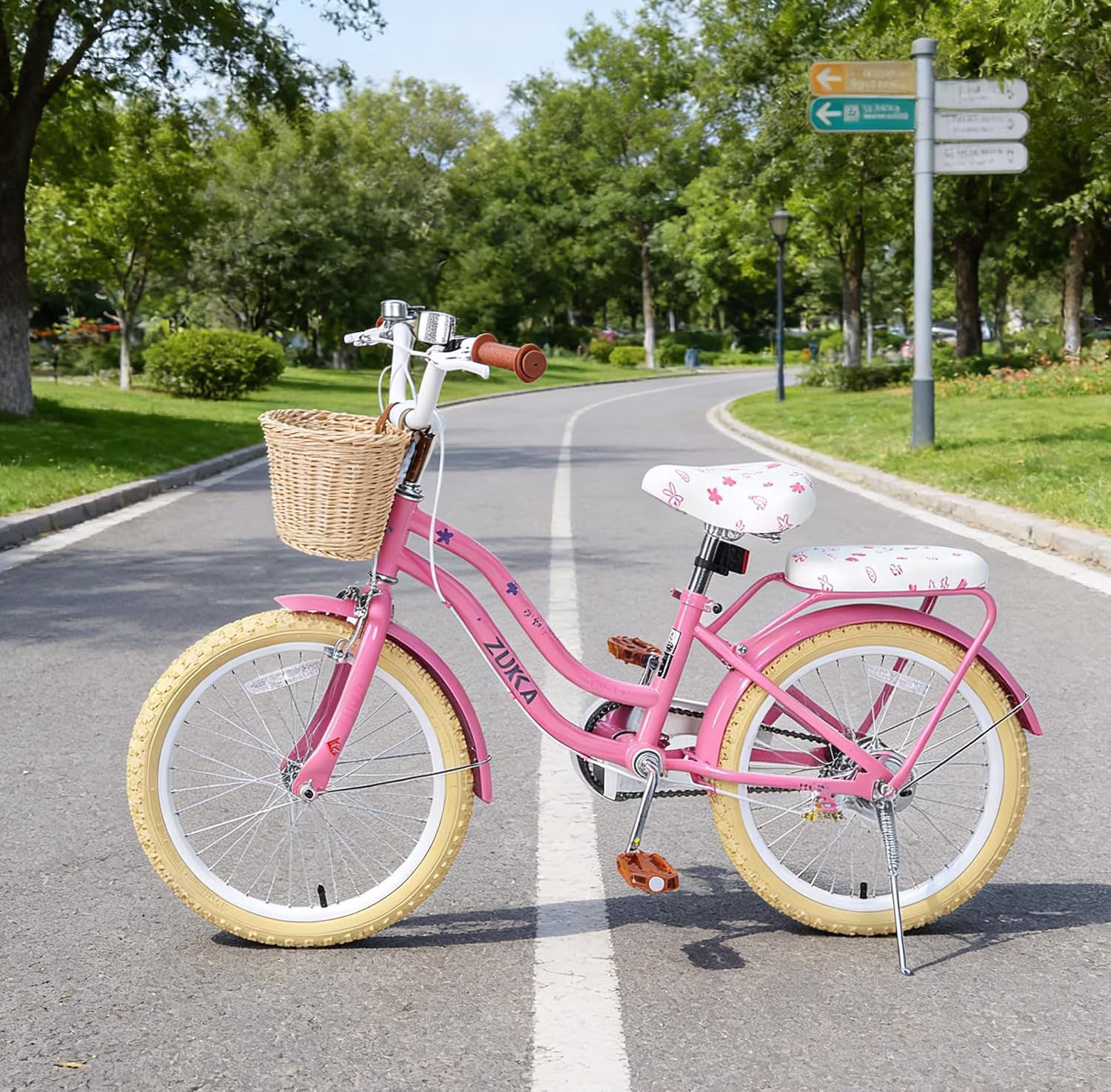Ambifirner Bike:20 Inch Bike Princess Style Small Bicycle Adjustable Seat with Doll-Seat & Basket Pink - Image 4