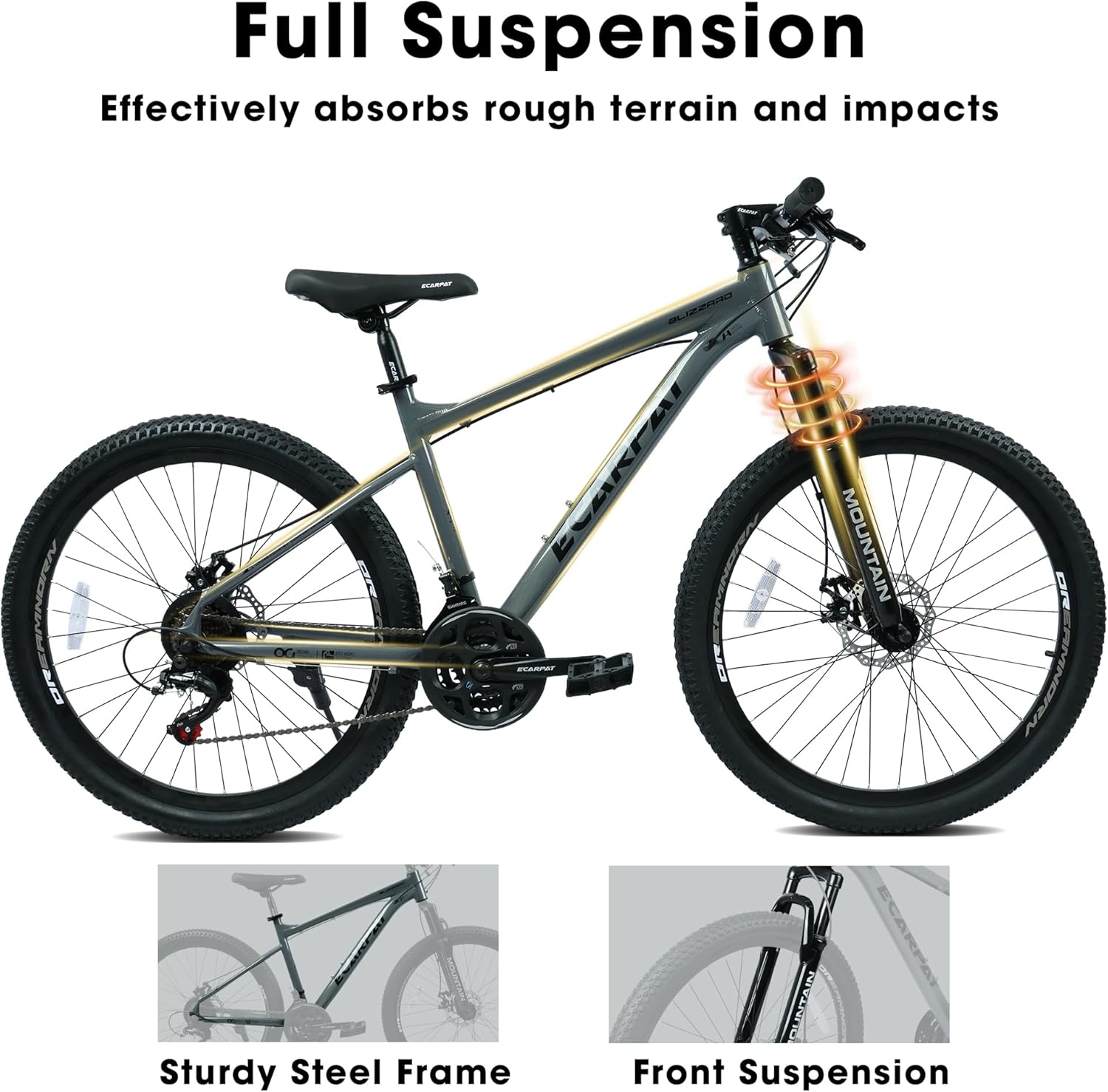 Ambifirner Mens Mountain Bikes: 21 Speeds Lightweight Cycling Bicycles, Dual Disc/V Brake,Metal Frame Bicycle for Men and Women, Adult Racing Bike with Comfort Seats - Image 2