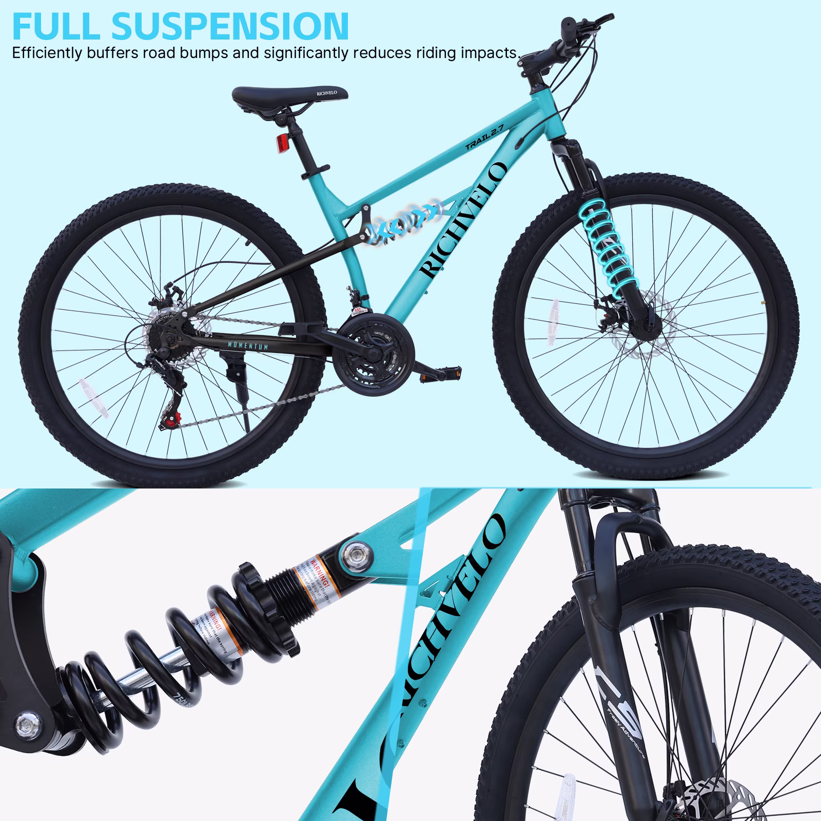 Ambifirner Mountain Bike for Adults 26 inch: 21-Speed Bicycle for Men and Women Disc Brakes & Full Suspension, Adjustable Saddle, Easy Install - Image 2