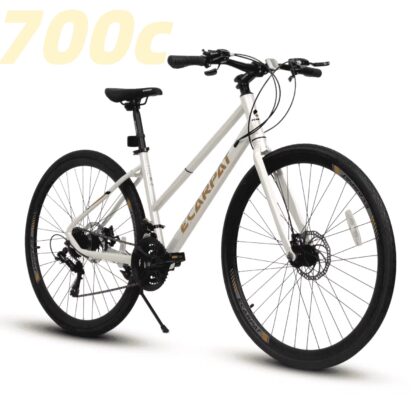 Ambifirner Road Hybrid Bike for Women with Kickstand, Lightweight Step Through 700c Aluminum Alloy Frame, 21-Speed Drivetrain, Multiple Colors
