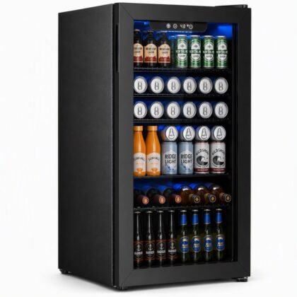 Auseo 126 Can Beverage Refrigerator with Glass Door,Mini Beverage Fridge for Home/Office/Bar,17.91"D,31.1"H,Black