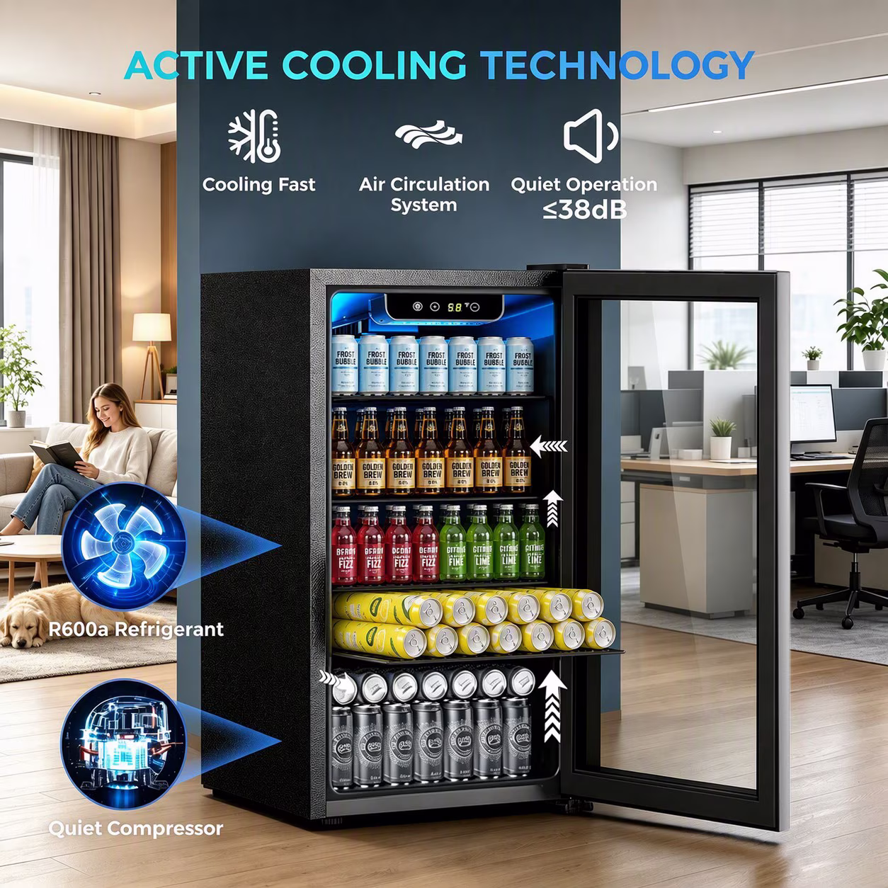 Auseo 3.2 Cu.ft Beverage Refrigerator, 120 Can Mini Fridge with Glass Door, Wine Cooler for Bar/Office/Home - Image 5
