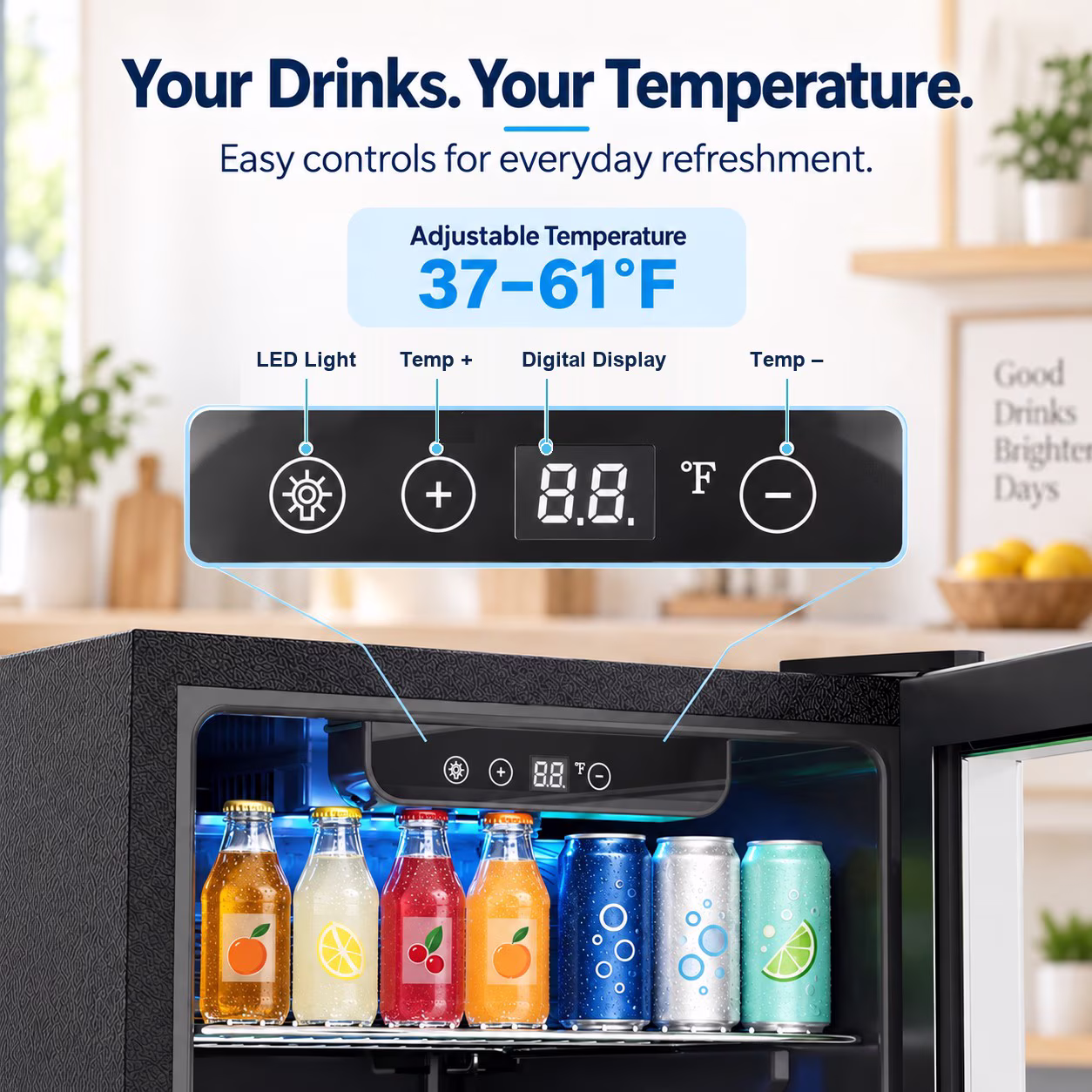 Auseo 3.2 Cu.ft Beverage Refrigerator, 120 Can Mini Fridge with Glass Door, Wine Cooler for Bar/Office/Home - Image 4