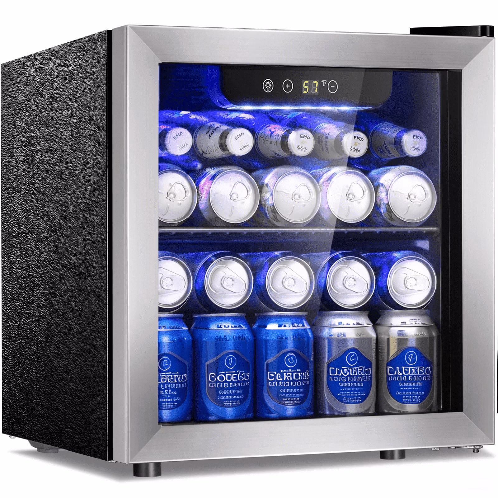 Auseo 55-Can Mini Beverage Refrigerator Cooler - 1.3 Cu.ft.Mini Fridge with Stainless Steel Glass Door, for Home/Office/Bar, Electronic Temperature Control