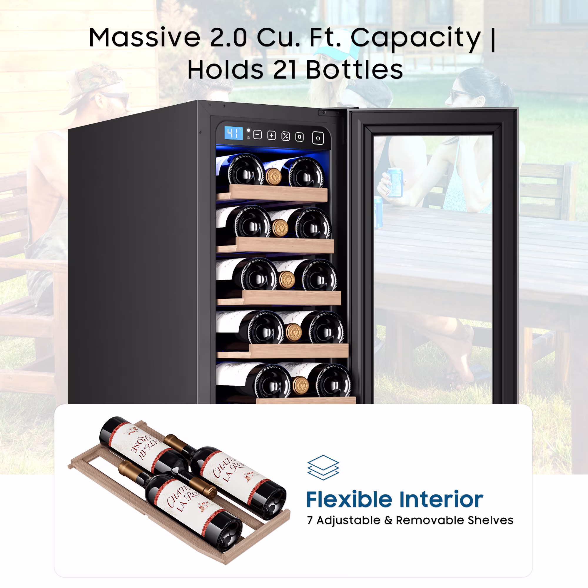 AVAHUM 12 Inch 21-Bottle Under Counter Wine Refrigerator, Professional Built-In Wine Cooler, Round Handle - Image 4