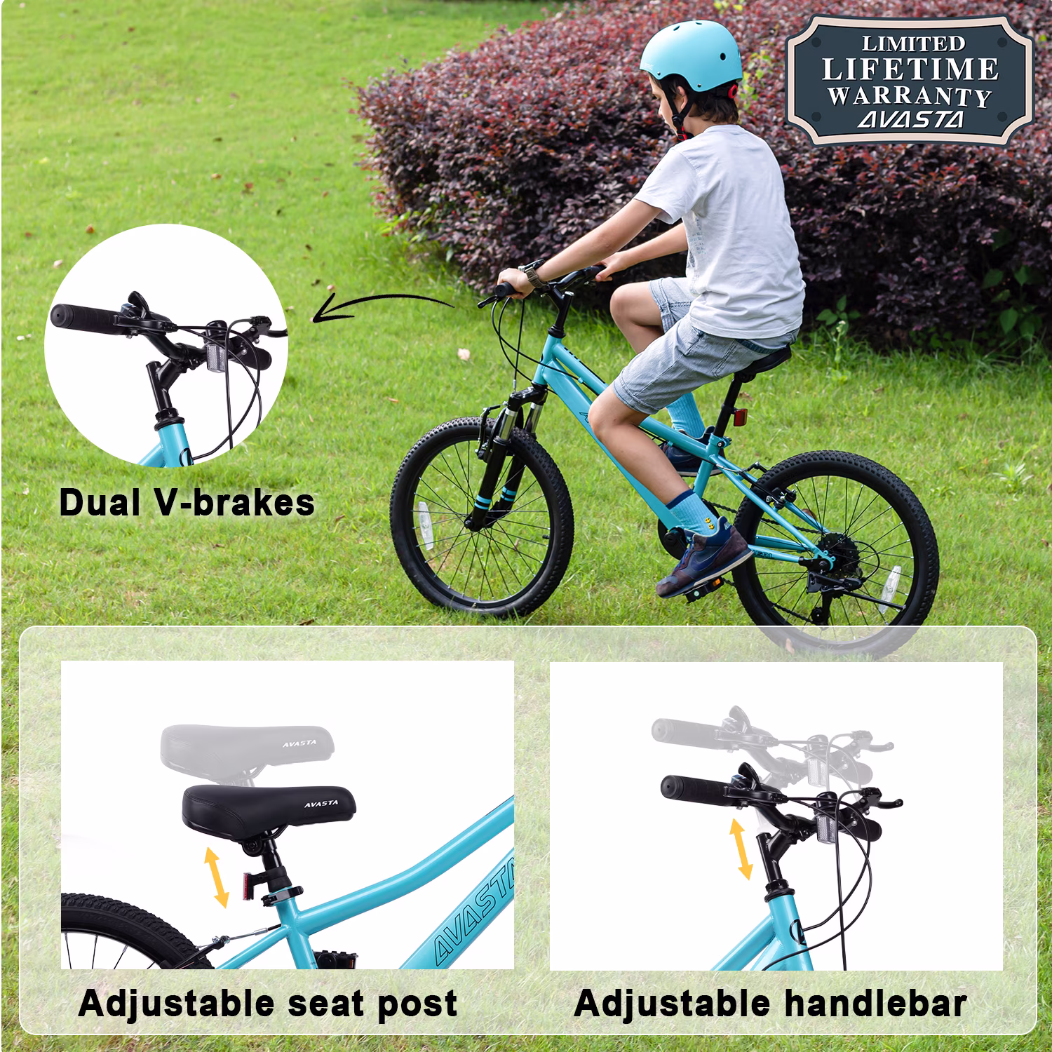 AVASTA Govet 20'' Kids Mountain Bike for 6-12 Years Old Boys Girls with Suspension Fork, 6 Speeds Drivetrain, Cyan - Image 2