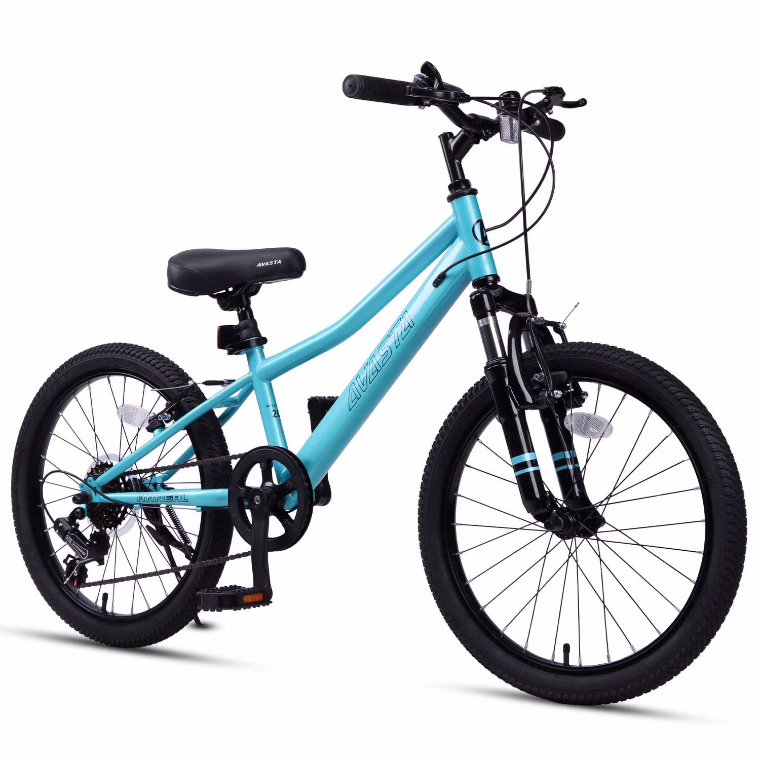 AVASTA Govet 20'' Kids Mountain Bike for 6-12 Years Old Boys Girls with Suspension Fork, 6 Speeds Drivetrain, Cyan