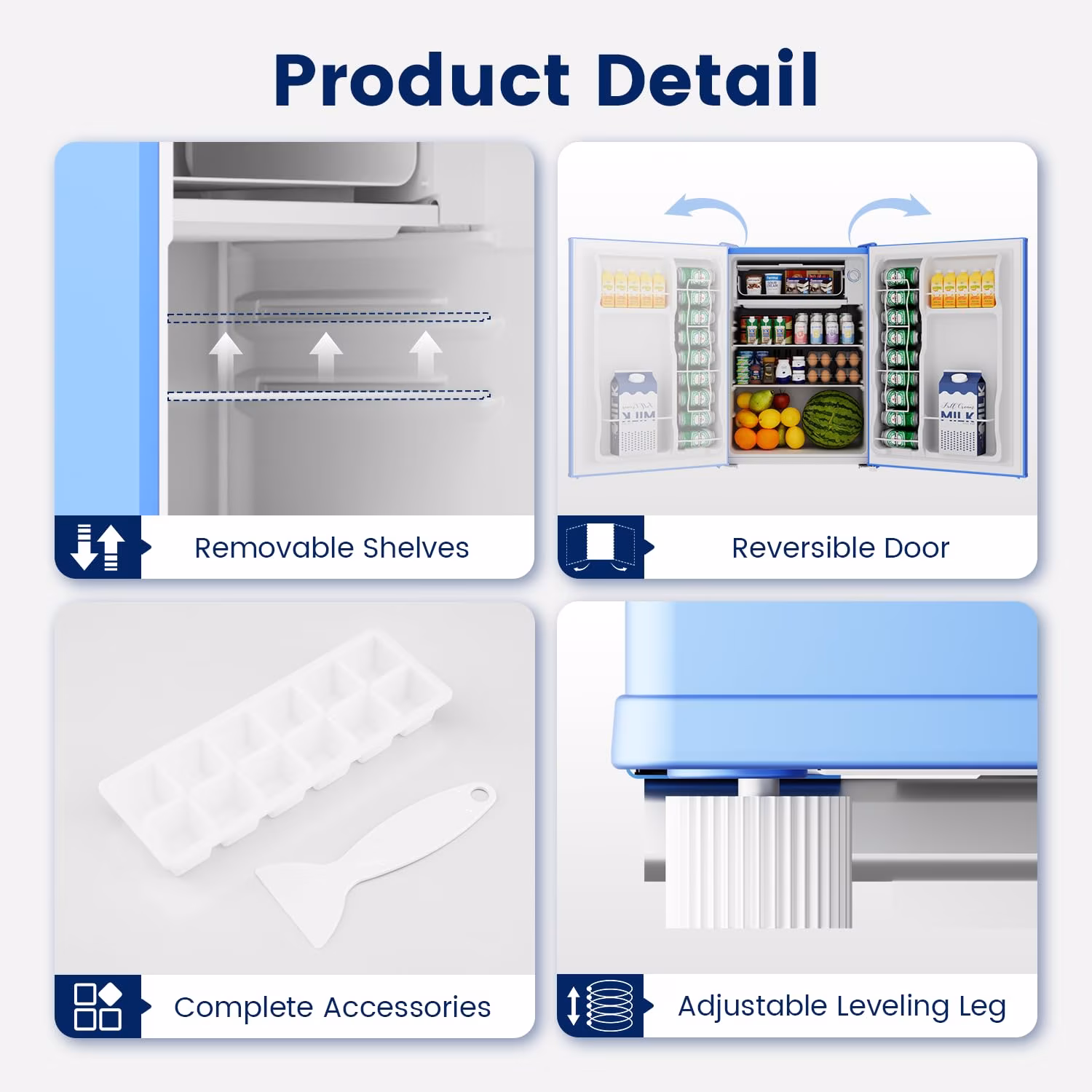 BANGSON 2.6 Cu.ft Mini Fridge with Freezer, Compact Energy-Efficient Low Noise Single Door Small Refrigerator for Office, Dorm, Bedroom, Apartment, Blue - Image 3