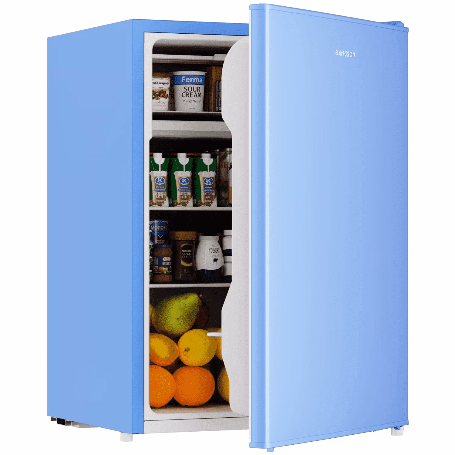 BANGSON 2.6 Cu.ft Mini Fridge with Freezer, Compact Energy-Efficient Low Noise Single Door Small Refrigerator for Office, Dorm, Bedroom, Apartment, Blue