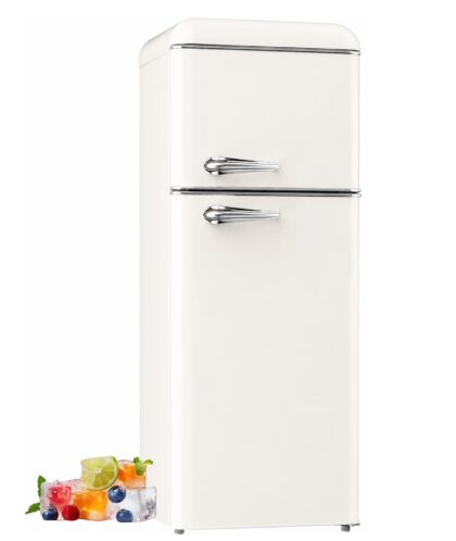 BANGSON 7.5 Cu.Ft Retro Fridge with Top Freezer for Vintage-Style Kitchen, Apartment & Office,5 Adjustable Temperature, Cream White