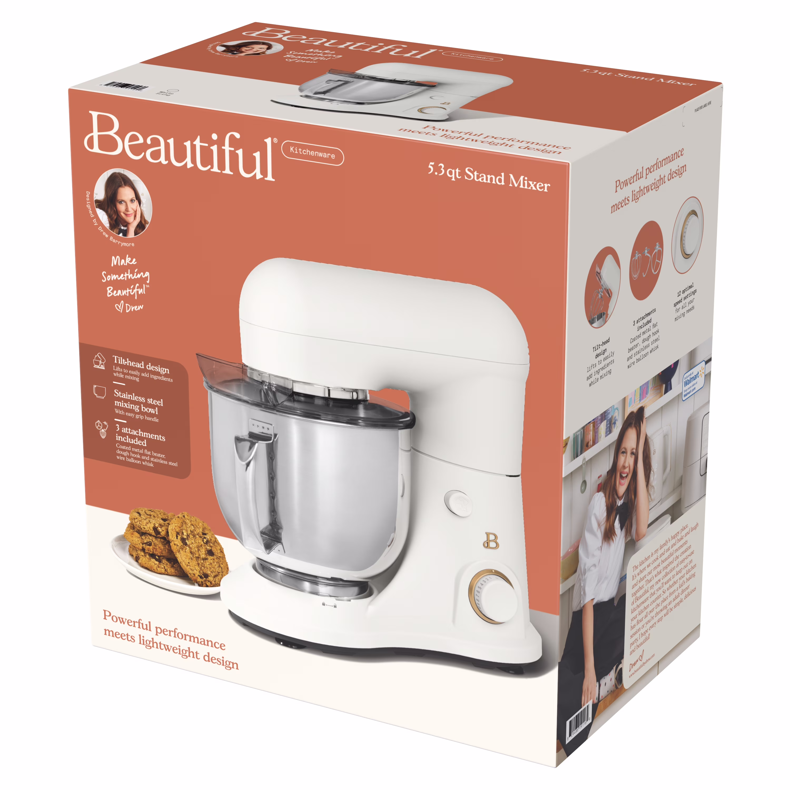 Beautiful 5.3 Qt Stand Mixer, White Icing with Flat Beater, Dough Hook, Balloon Whisk - Image 4