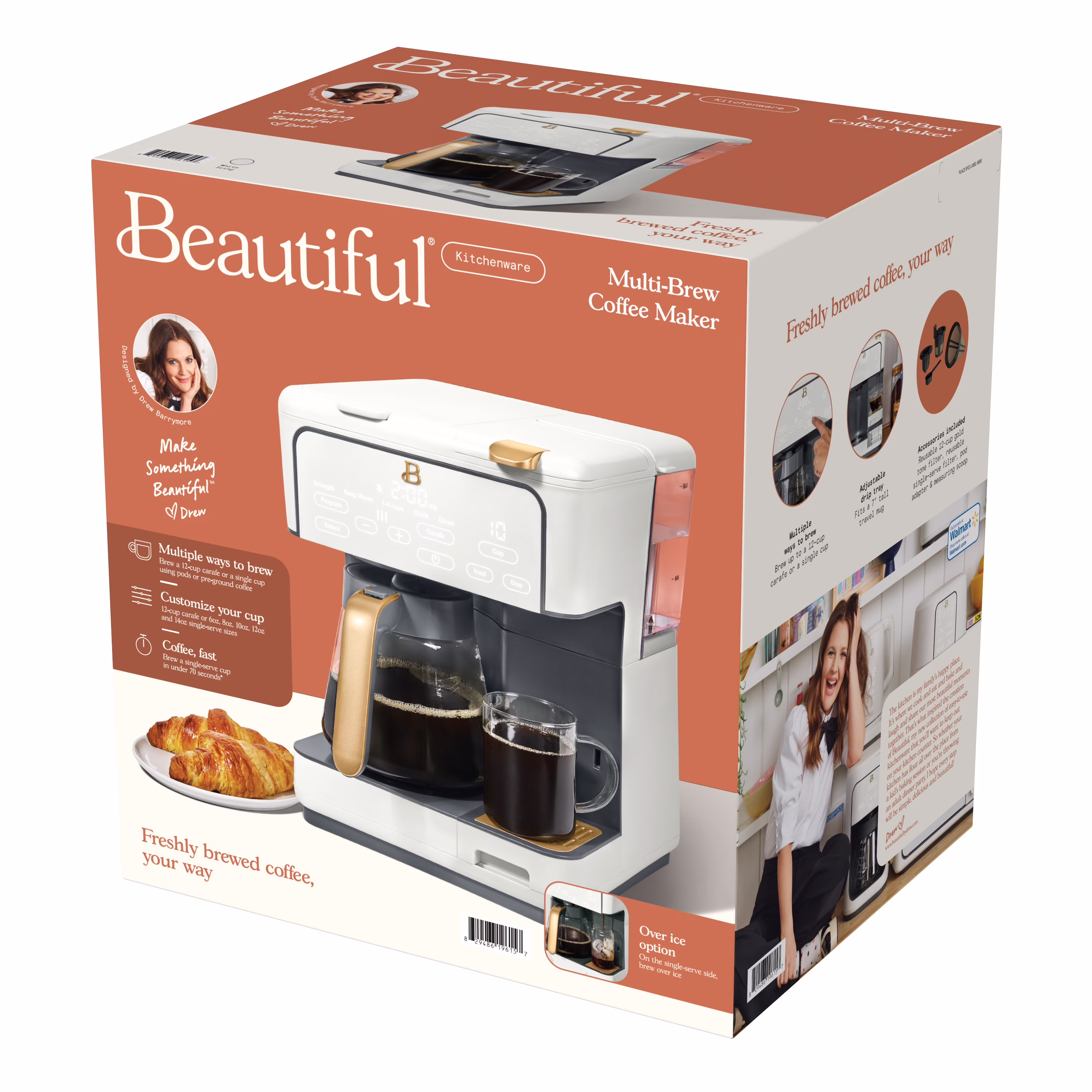 Beautiful by Drew Barrymore Multi-Brew 12-Cup Programmable Drip & Single-Serve Coffee Maker, White Icing - Image 2