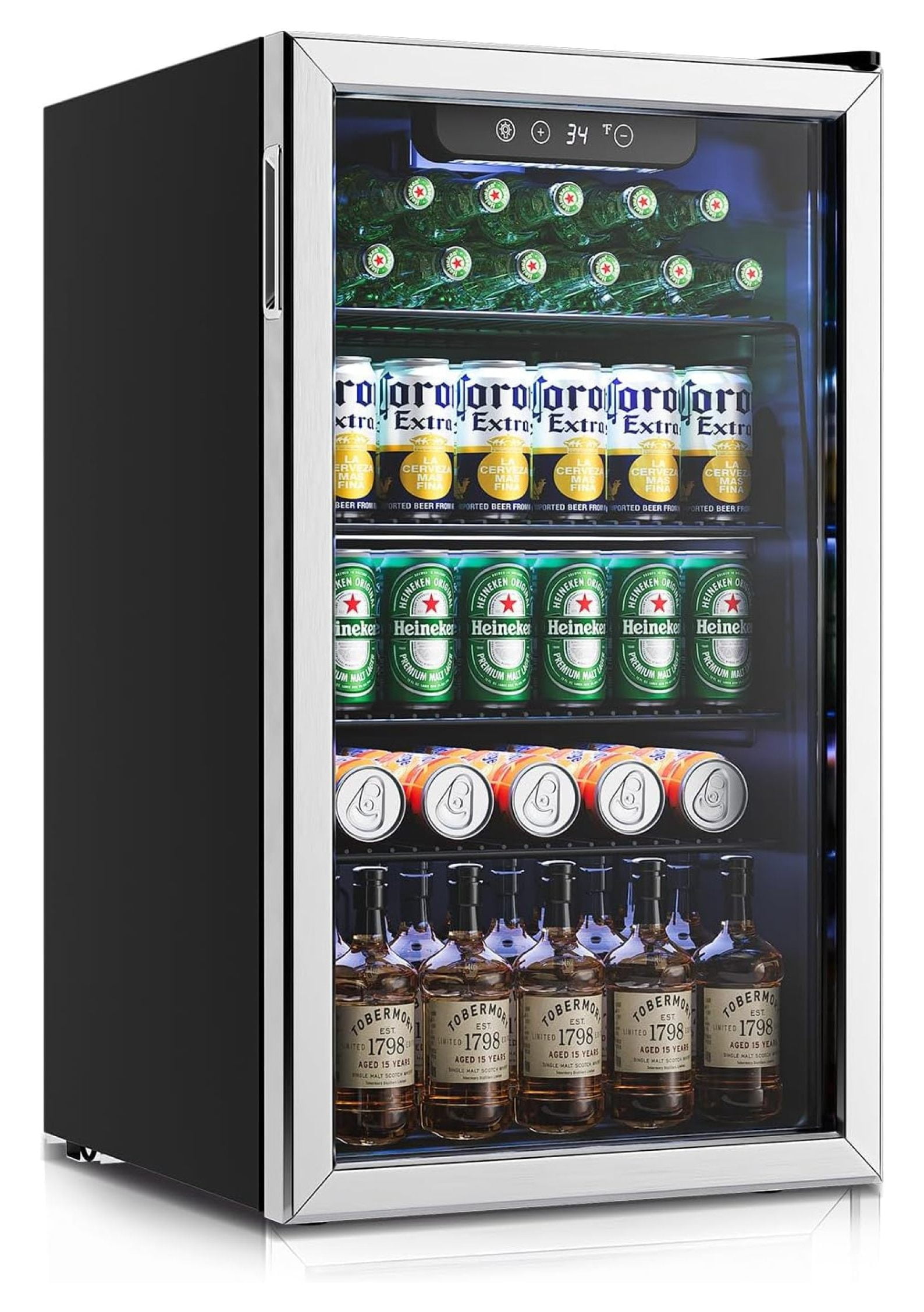 Beverage Refrigerator Cooler - 126 Can Mini Fridge Glass Door for Drinks Soda Beer Wine - Small Refrigerator for Office Bedroom Home Bar, 4 Adjustable Shelves, 3.2 Cu.Ft, Silver