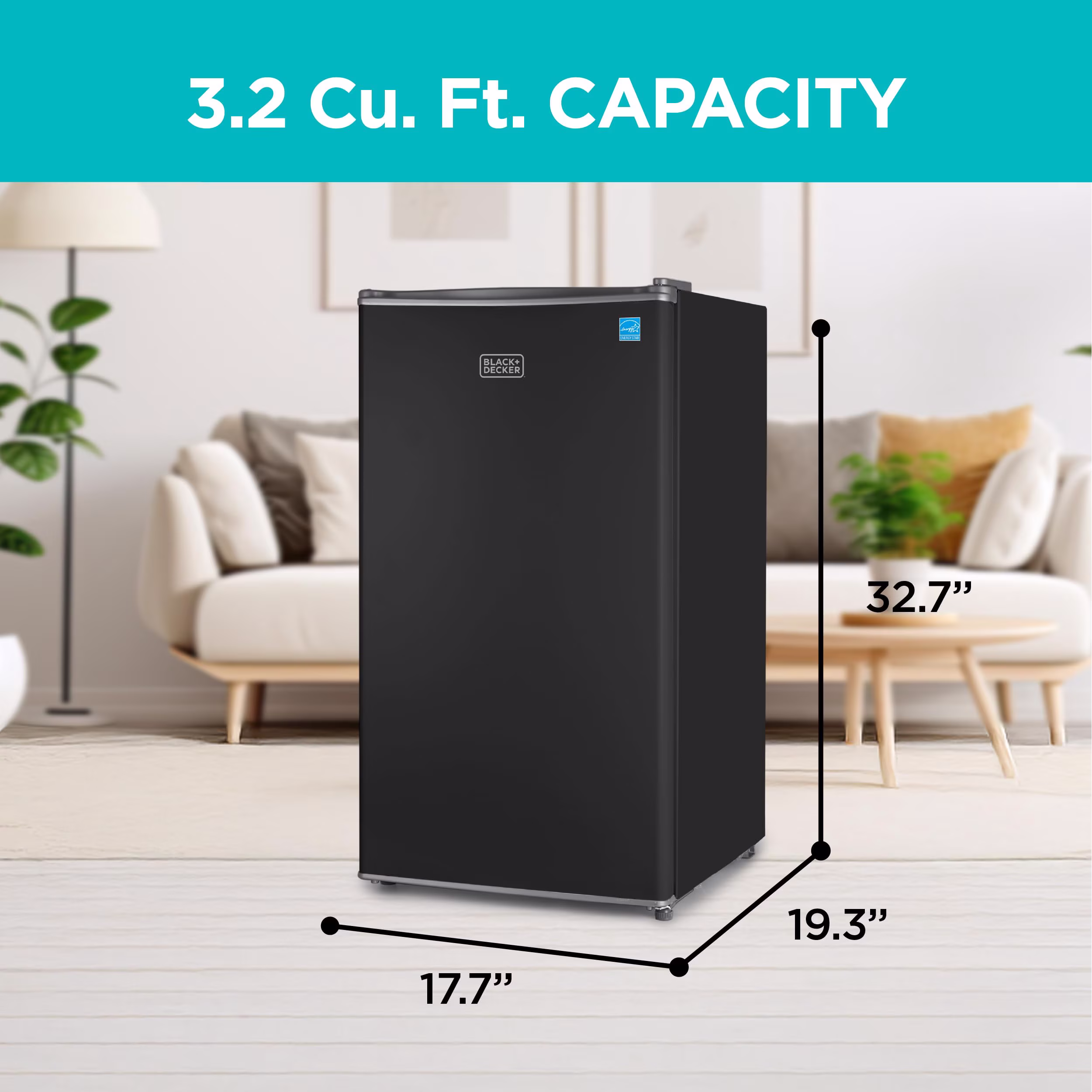 BLACK+DECKER BCRK32B Compact Refrigerator & Mini Fridge with Freezer, 3.2 cu. ft., Black - Image 2