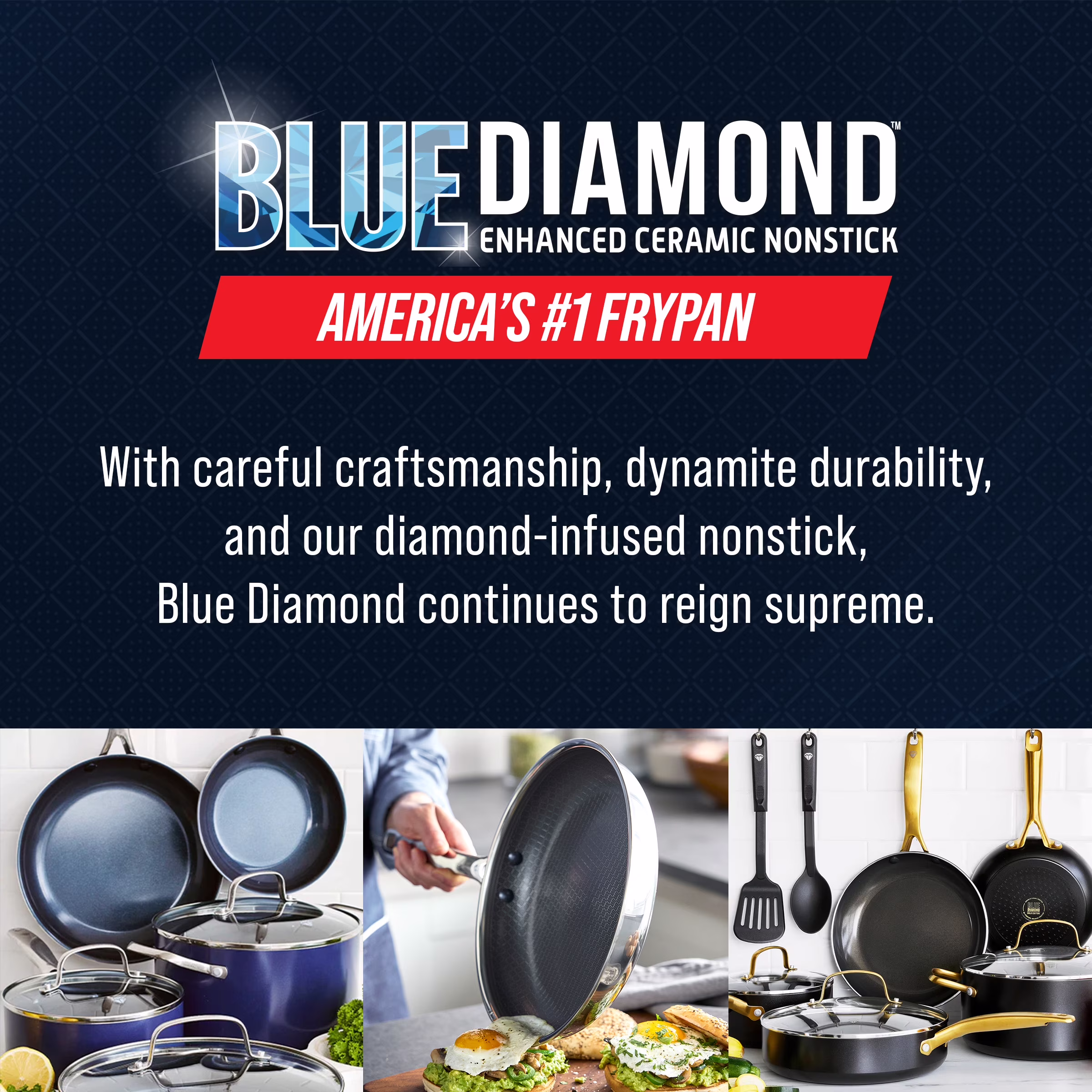 Blue Diamond 10-Piece Diamond-Bond Hybrid Nonstick Ceramic Stainless Steel Cookware Set, Dishwasher Safe - Image 2