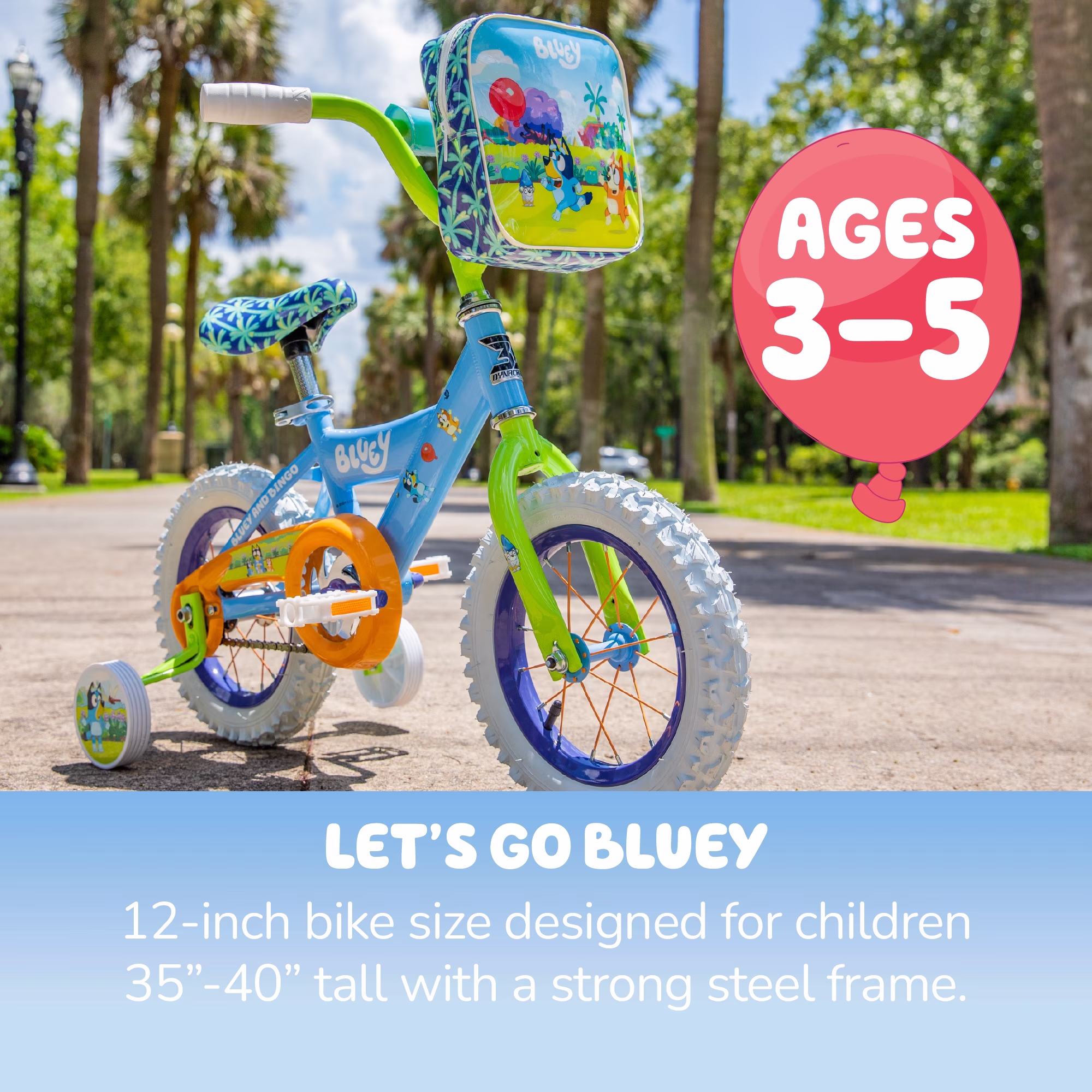 Bluey 12-inch Girls Bike with Training Wheels by Dynacraft, Coaster Brake, Steel Frame, Ages 3–5, 1-Count - Image 4