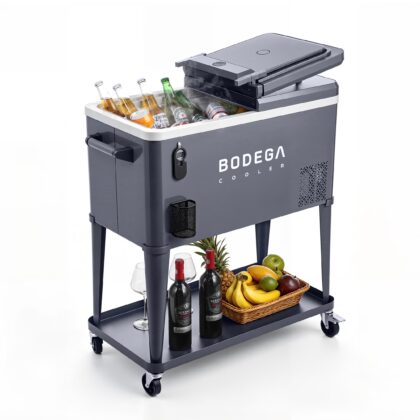Bodega 50L 1.8 Cu.Ft Portable 12v Refrigerator Freezer, Rolling Wheeled Beverage Cooler for Patio, Porch,Party, Gathering