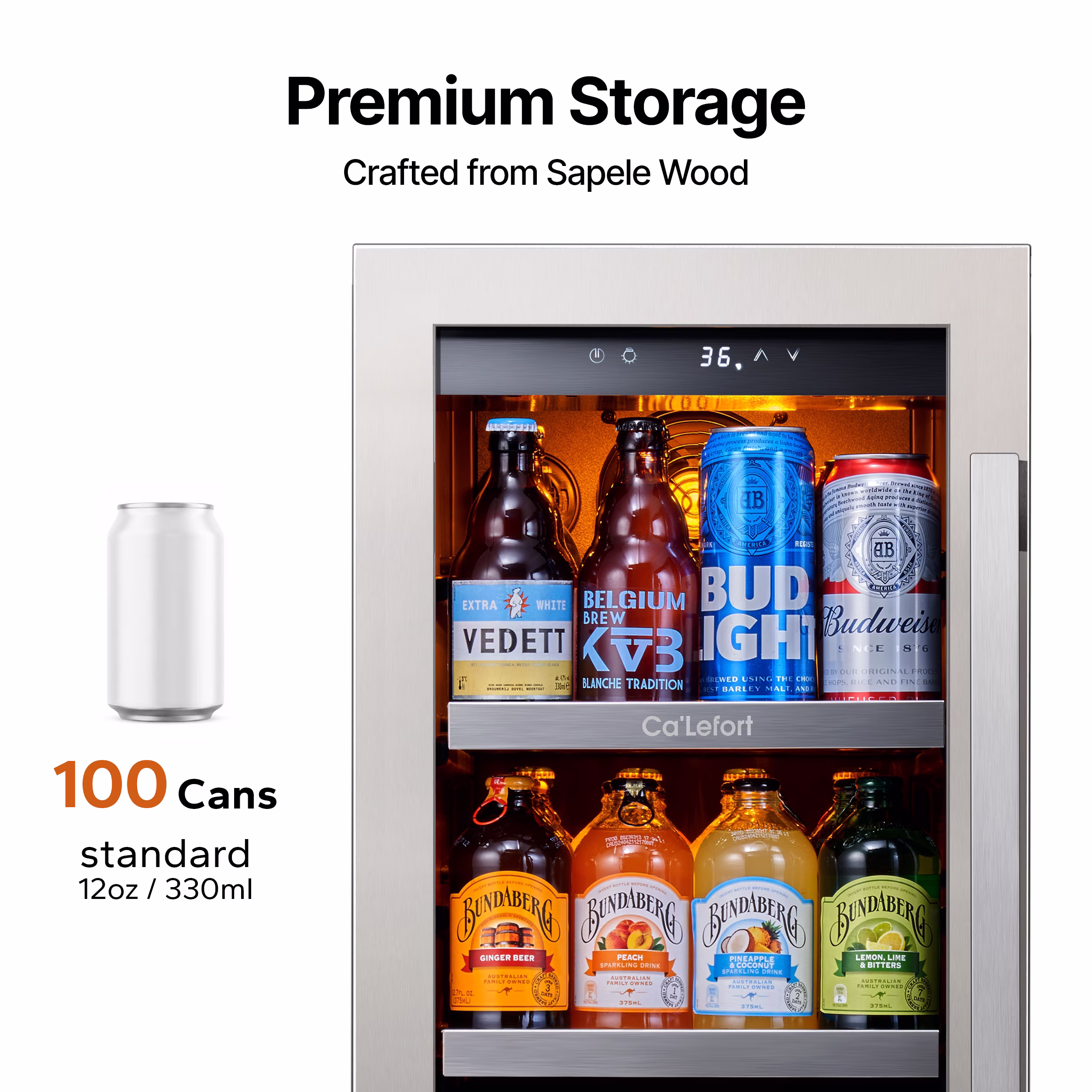 Ca'Lefort 15'' Beverage Refrigerator,Single Zone Beverage Fridge with Stainless Steel Door Frame - Image 2