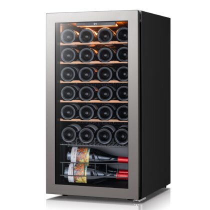 Ca'Lefort 28 Bottles Wine Fridge,Freestanding Mini Wine Cooler with Double-Layer Glass Door for Home/Office