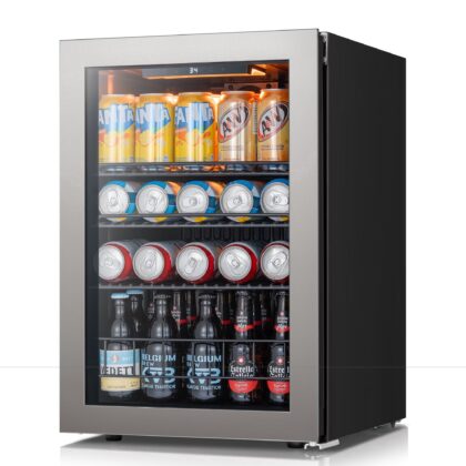 Ca'Lefort Beverage Refrigerator Cooler, 85-95 Can Freestanding Beverage Fridg,Mini fridge with Glass Door for Home/Bar/Office